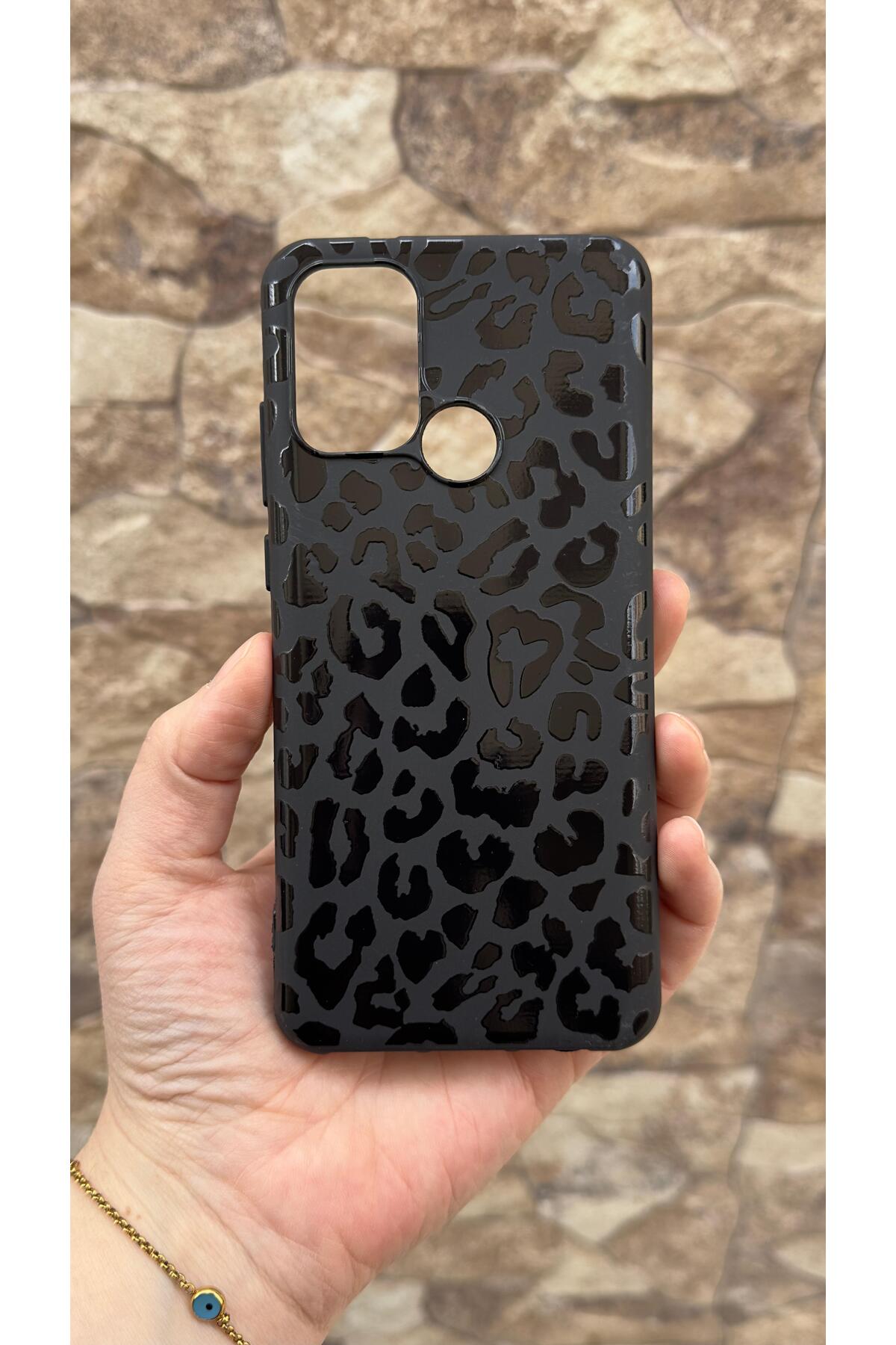 Casper Via F20 Uyumlu Leopar Desenli Silikon Darbe Emici Klasik Korumalı Rubber Kılıf