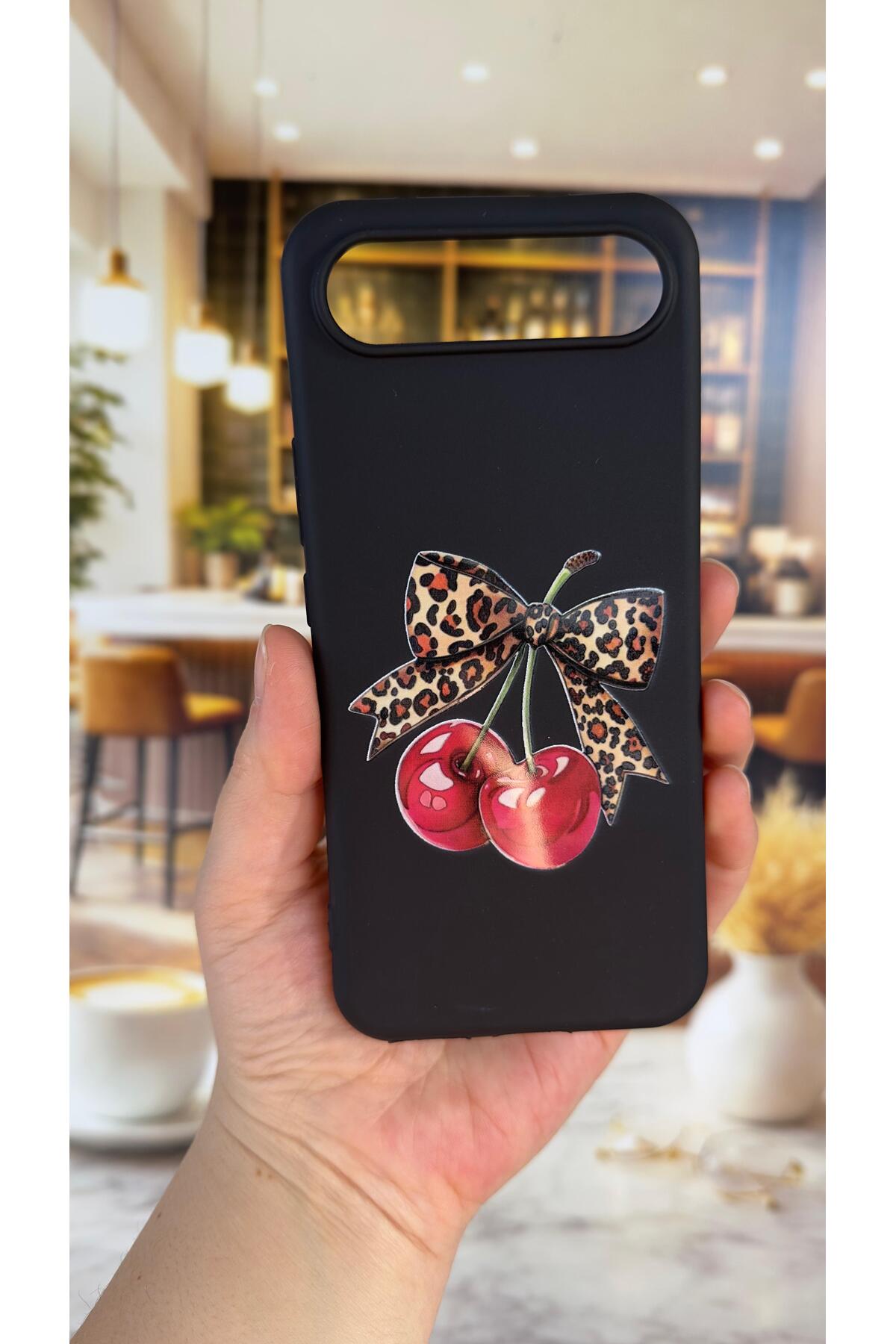 Tecno Spark Slim 5G Uyumlu Kiraz Fiyonk Leopar Desenli Silikon Darbe Emici Klasik Rubber Kılıf