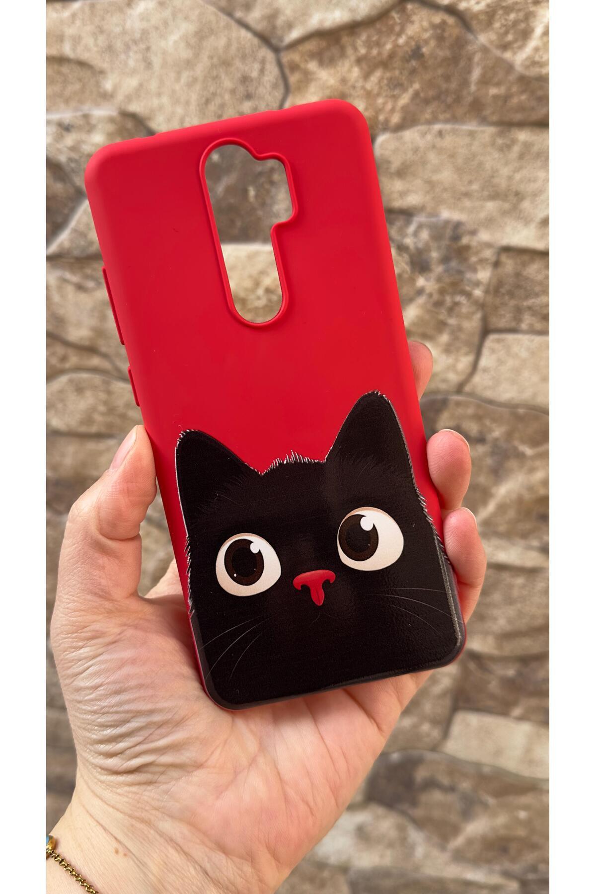Redmi Note 8 Pro Uyumlu Sevimli Siyah Kedi Desenli Silikon Darbe Emici Klasik Korumalı Rubber Kılıf