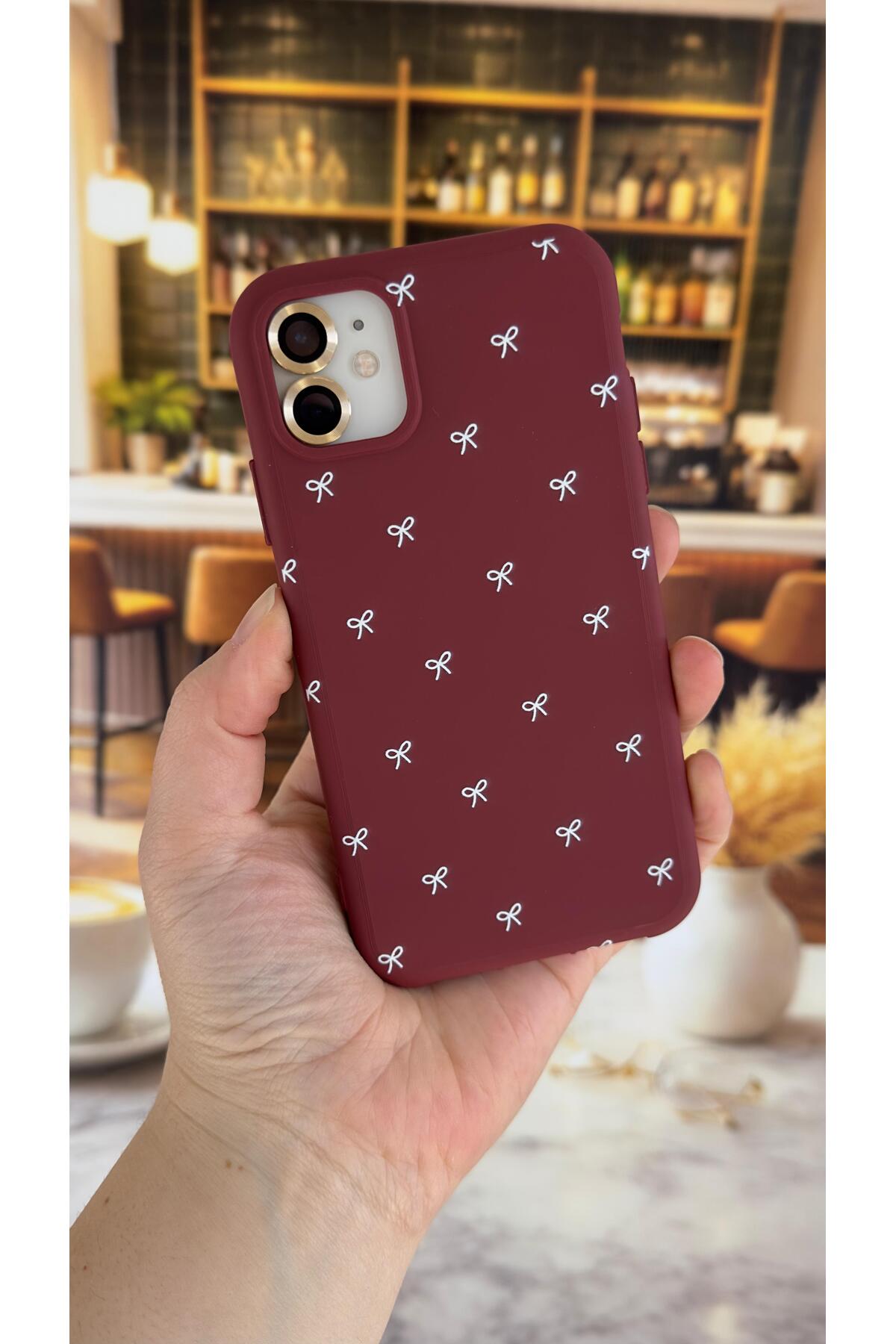 İphone 11 Uyumlu Beyaz Fiyonk Desenli Silikon Darbe Emici Klasik Korumalı Rubber Kılıf