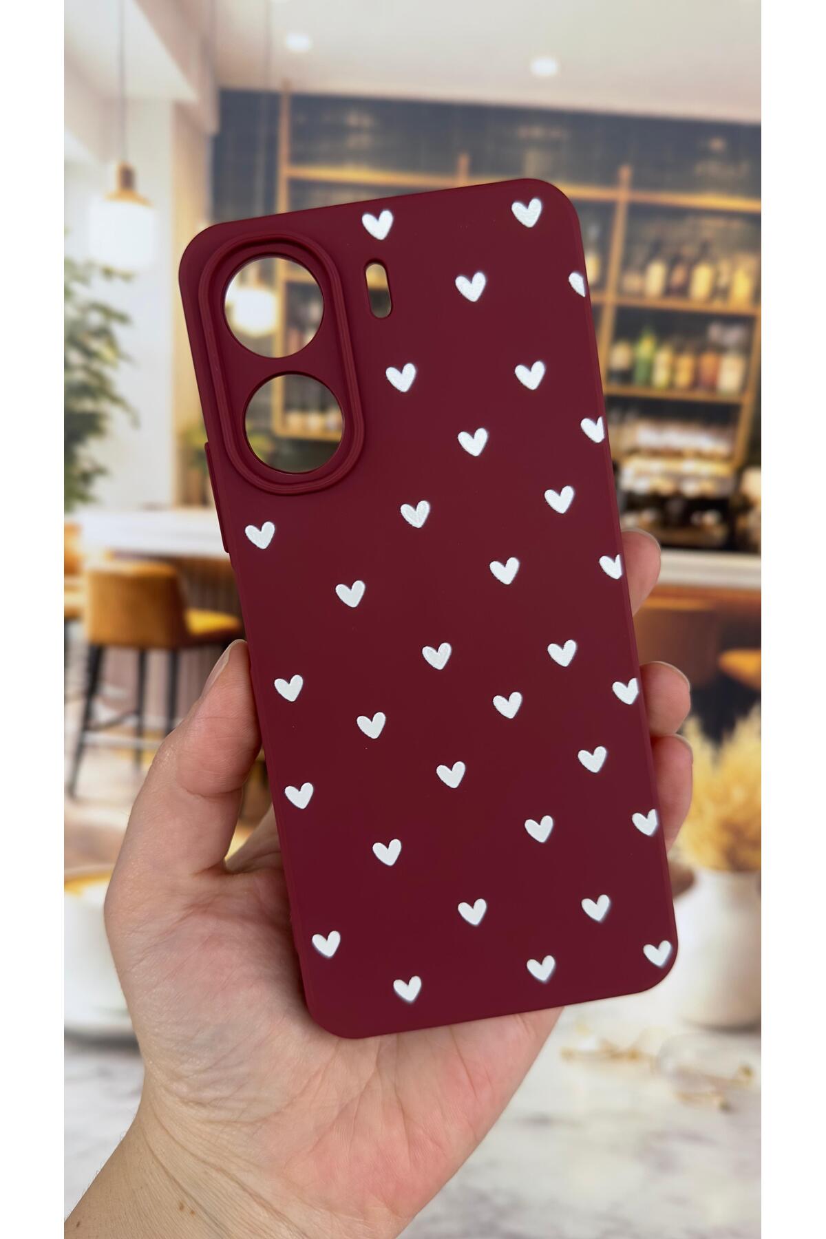 REDMİ 13C Uyumlu Beyaz Kalp Desenli Lansman Kamera Korumalı Yumuşak Silikon RUBBER Kılıf