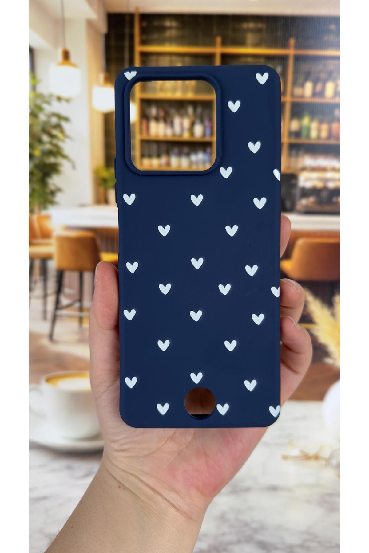 REEDER S71 Uyumlu Mini Beyaz Kalp Desenli Silikon Darbe Emici Klasik Korumalı Rubber Kılıf