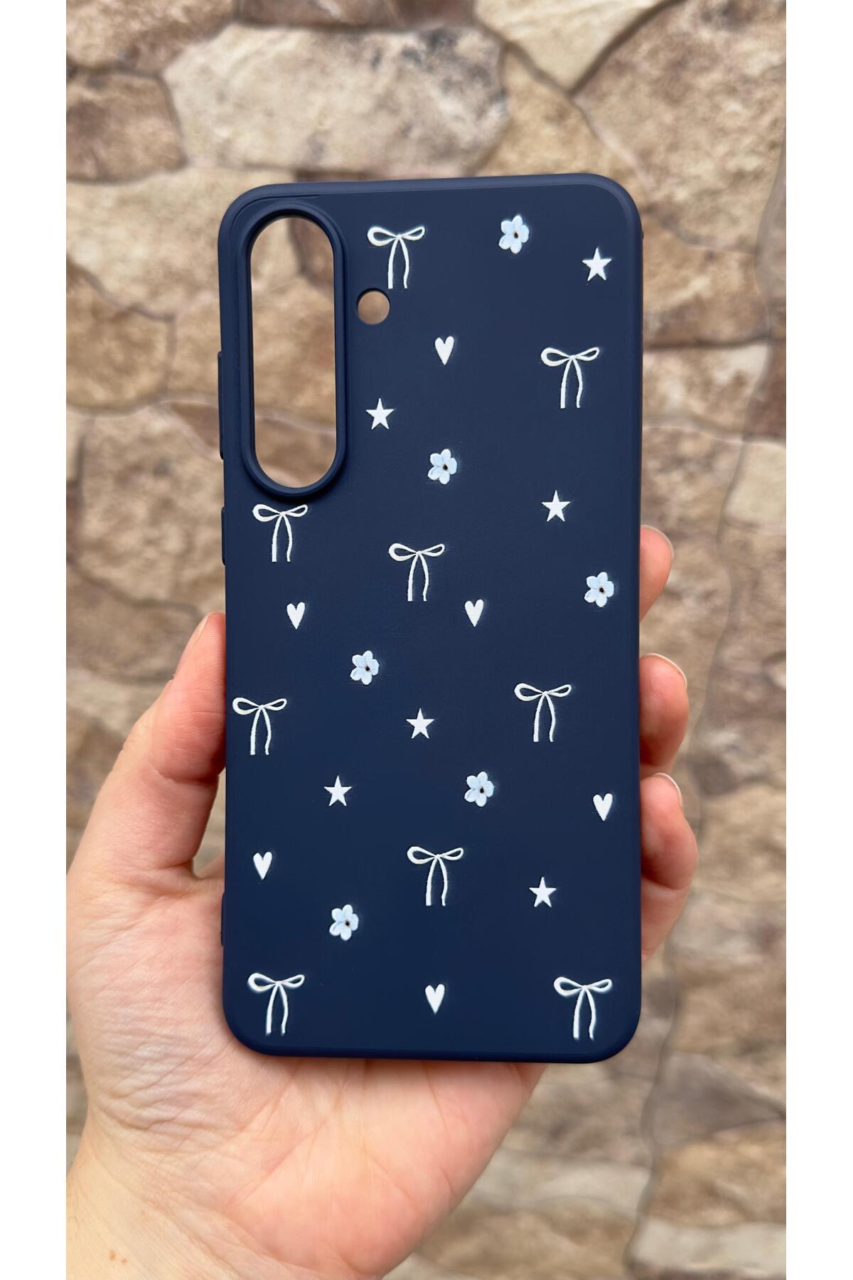 Samsung Galaxy S25 FE Uyumlu Mini Fiyonk Desenli Silikon Darbe Emici Klasik Korumalı Rubber Kılıf277