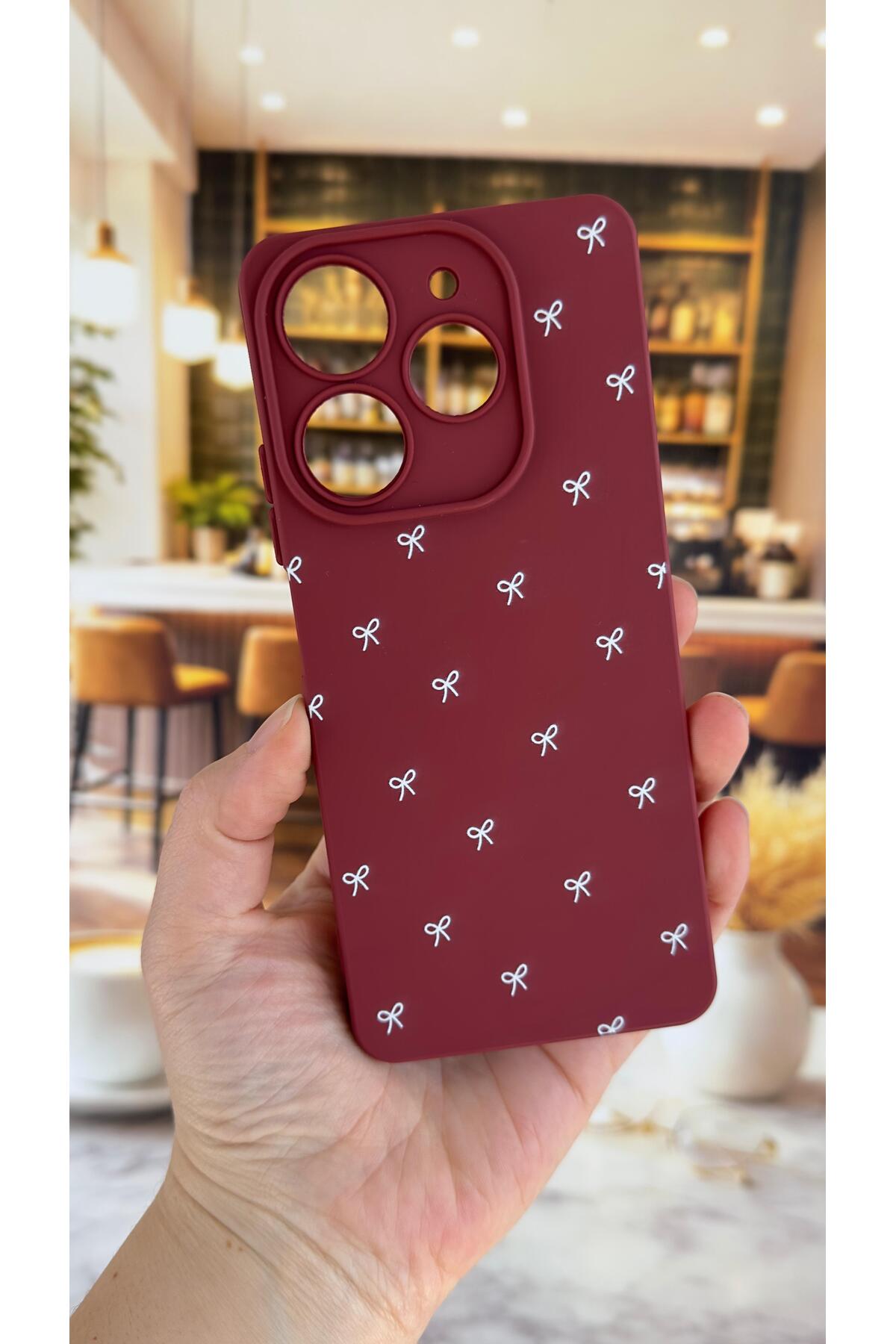 Tecno Spark 10 PRO Uyumlu Beyaz Fiyonk Desenli Silikon Darbe Emici Rubber Kılıf