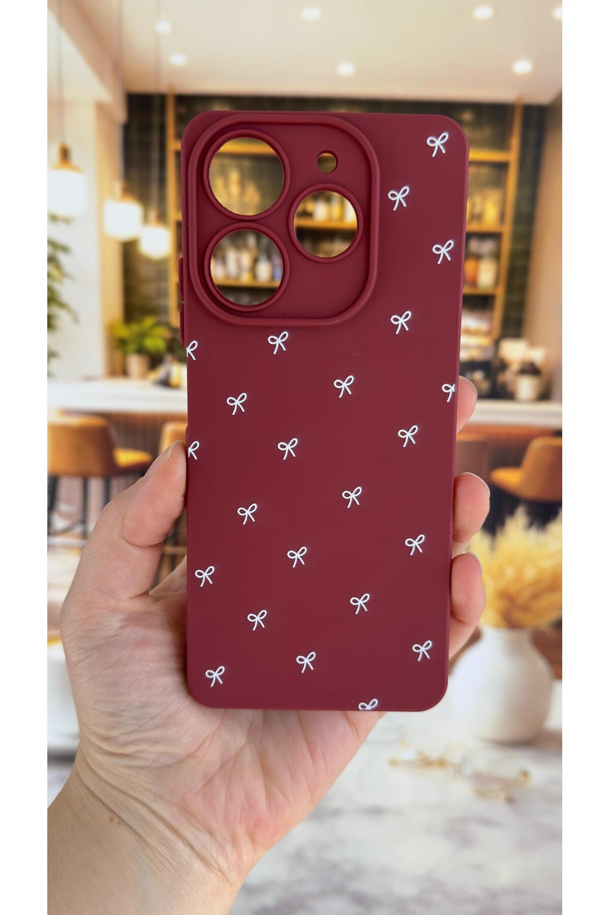 Tecno Spark 10 PRO Uyumlu Beyaz Fiyonk Desenli Silikon Darbe Emici Rubber Kılıf