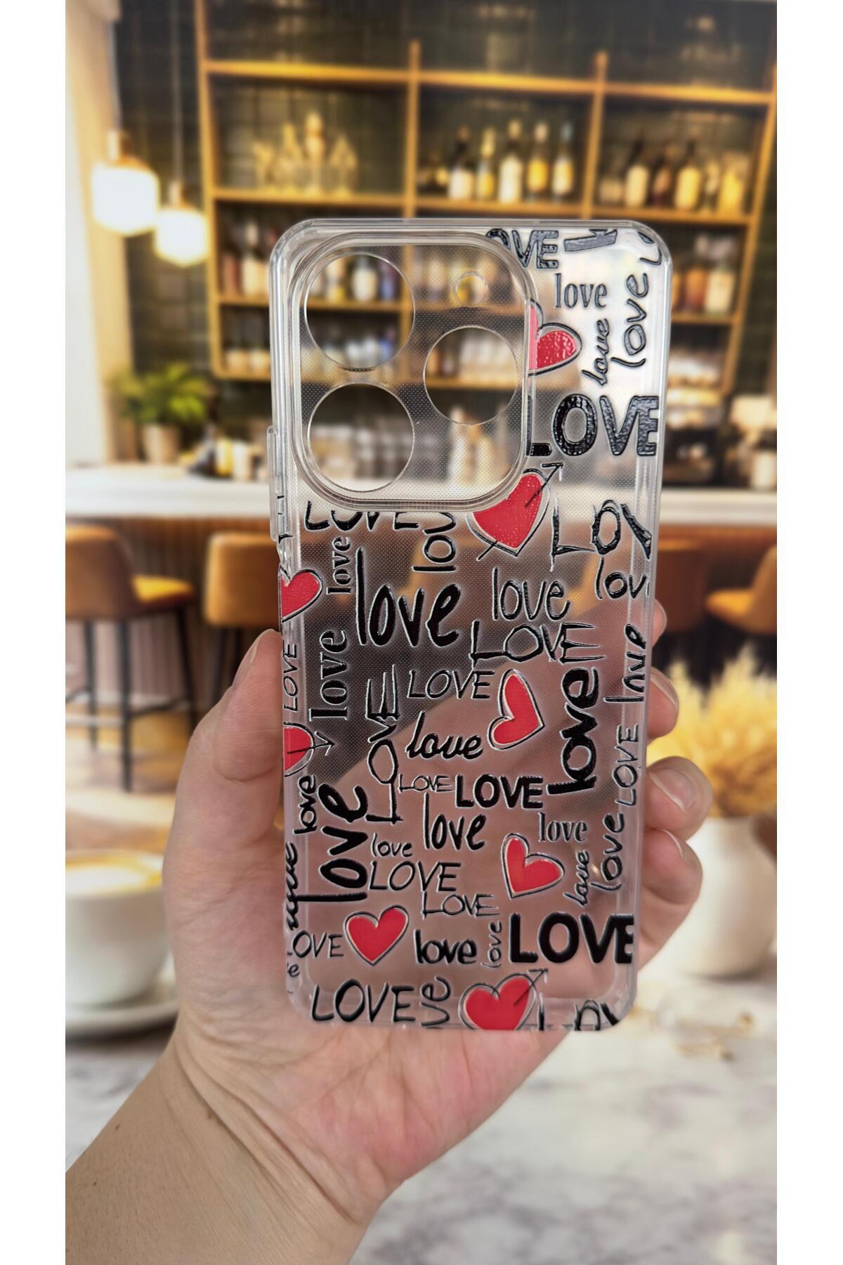 Tecno Spark 10 Pro Uyumlu Love Yazı Desenli Şeffaf Darbe Emici Kamera Korumalı Clear Kılıf