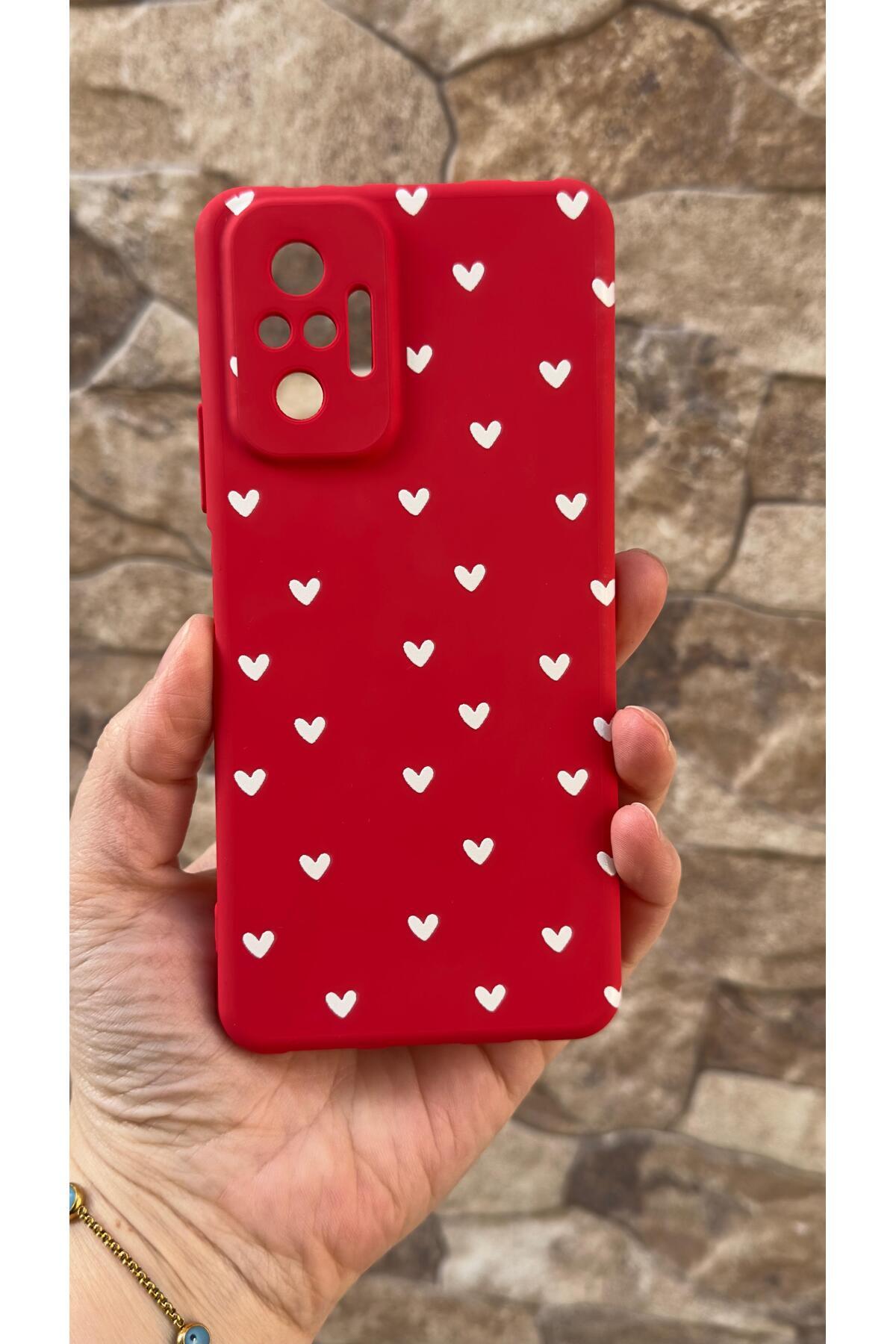 Redmi Note 10 Pro Uyumlu Mini Beyaz Kalp Desenli Silikon Darbe Emici Klasik Korumalı Rubber Kılıf