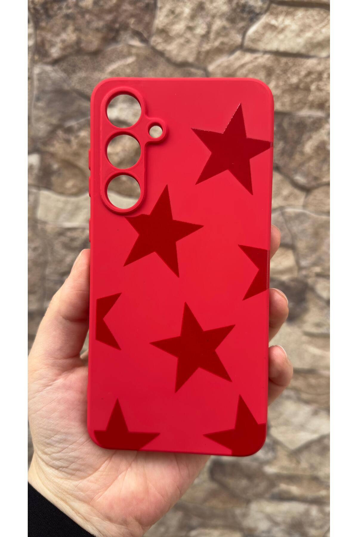 Samsung Galaxy S24FE Uyumlu Kırmızı Star Silikon Darbe Emici Klasik Korumalı Rubber Kılıf