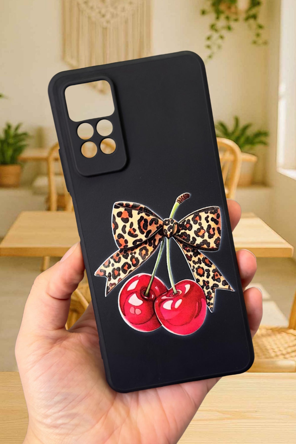 Redmi Note 11Pro/Note 12Pro4G-Kiraz Leopar Fiyonk Desenli Silikon Darbe Emici Rubber Kılıf