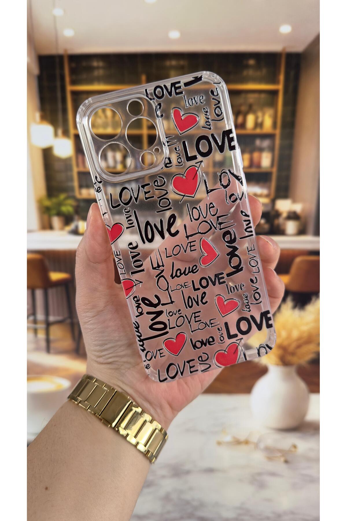 Iphone 13 Pro Max Uyumlu Love Yazı Desenli Şeffaf Darbe Emici Kamera Korumalı Clear Kılıf