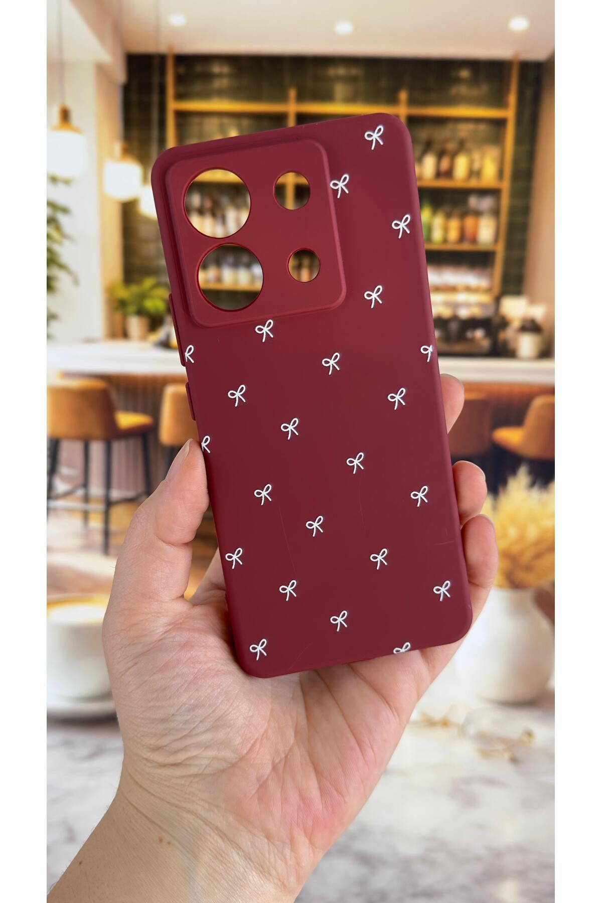 Redmi Note 13 Pro 5G Uyumlu Beyaz Fiyonk Desenli Silikon Darbe Emici Klasik Korumalı Rubber Kılıf