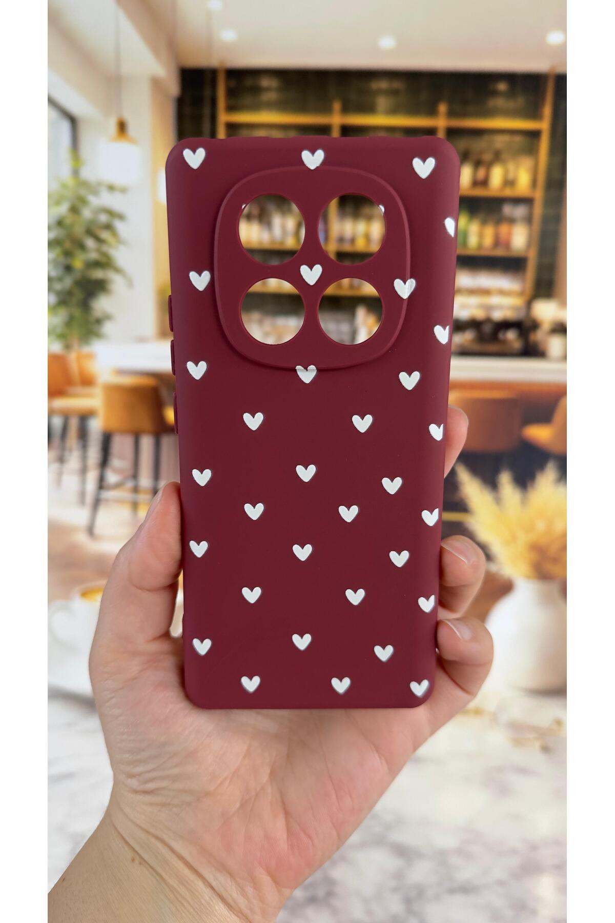 Redmi Note 14 Pro 4G Uyumlu Beyaz Kalp Desenli Silikon Darbe Emici Klasik Korumalı Rubber Kılıf