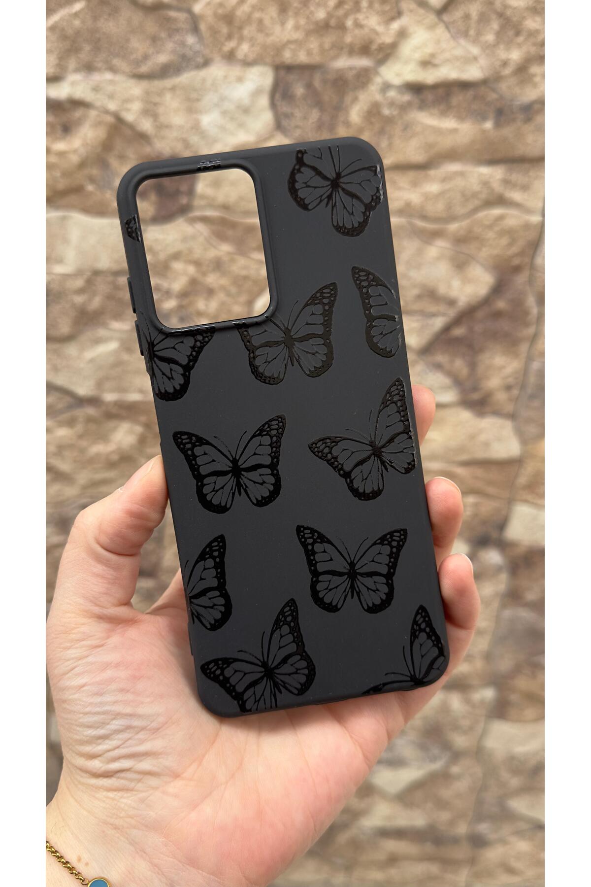 Casper Via M40 Uyumlu Siyah Kelebek Desenli Silikon Darbe Emici Klasik Korumalı Rubber Kılıf