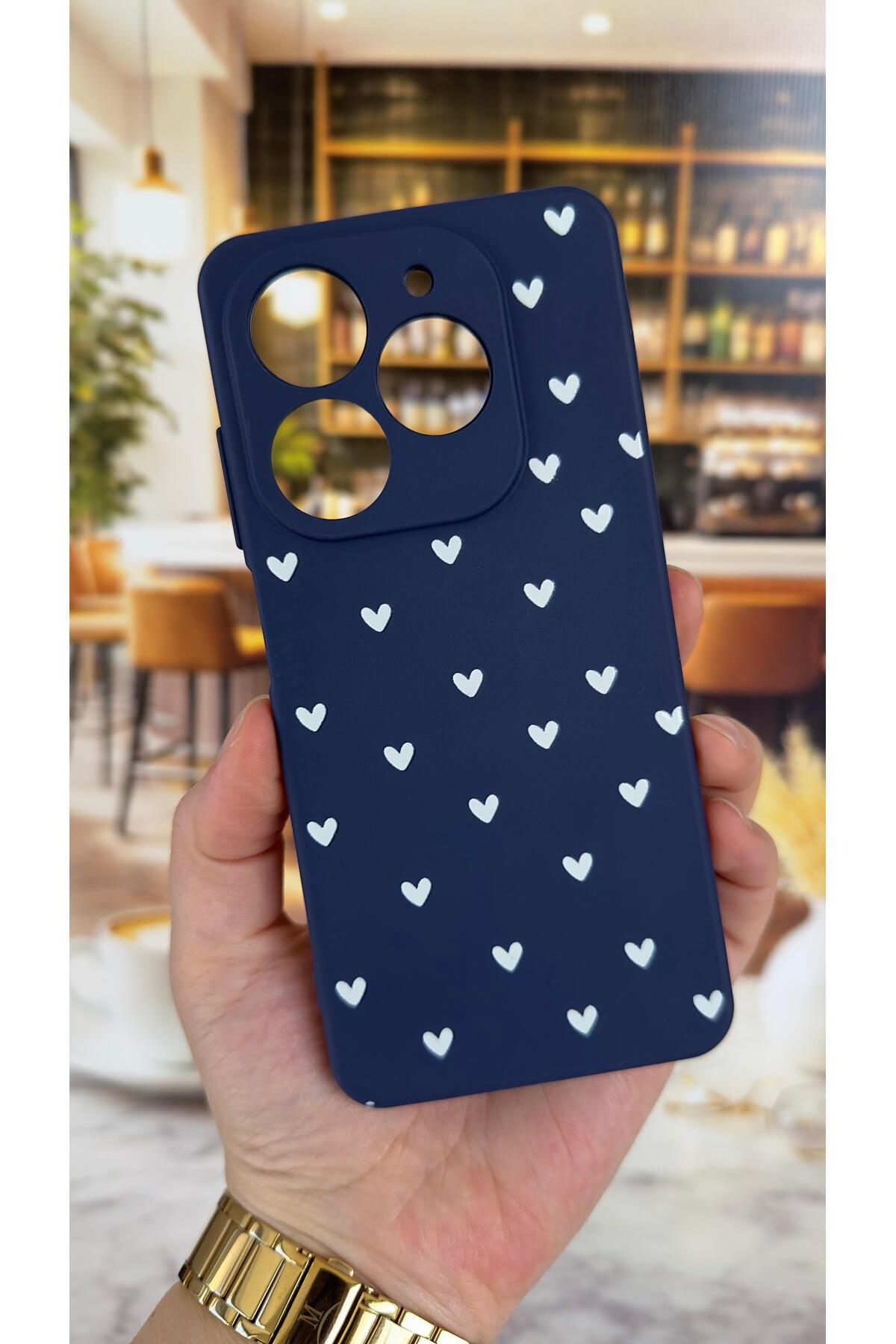 Tecno Spark 20/20C Uyumlu Mini Beyaz Kalp Desenli Silikon Darbe Emici Klasik Korumalı Rubber Kılıf