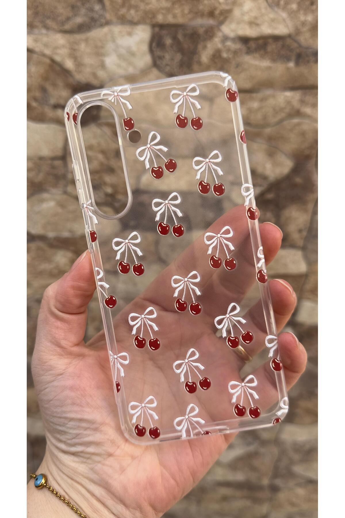 Samsung Galaxy S25 FE Uyumlu Kiraz Desenli Şeffaf Darbe Emici Kamera Korumalı Clear Kılıf
