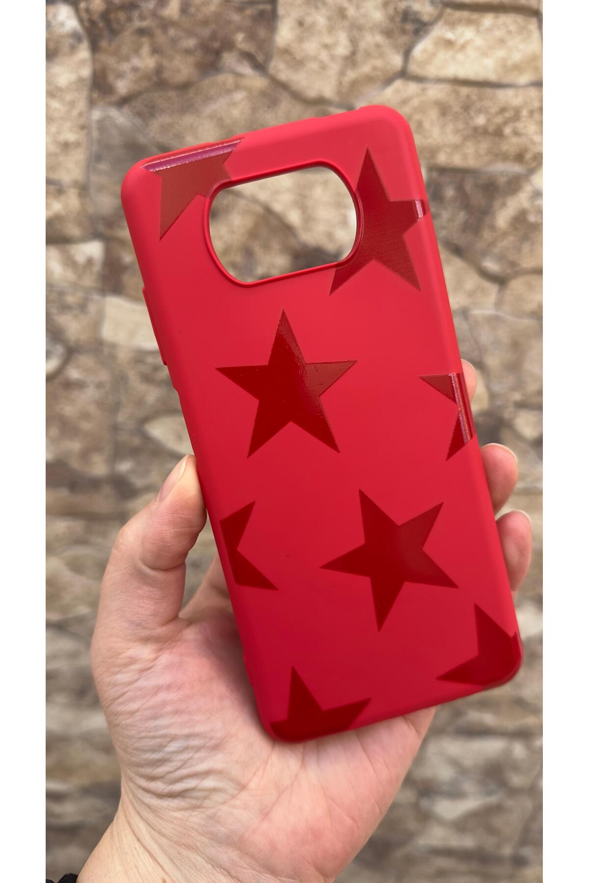 Poco X3 ve X3 Pro Uyumlu Kırmızı Star Silikon Darbe Emici Klasik Korumalı Rubber Kılıf
