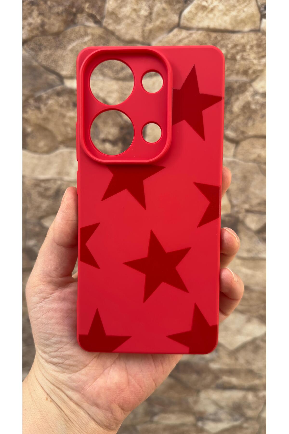 Redmi Note 13 Pro 4G Uyumlu Kırmızı Star Silikon Darbe Emici Klasik Korumalı Rubber Kılıf