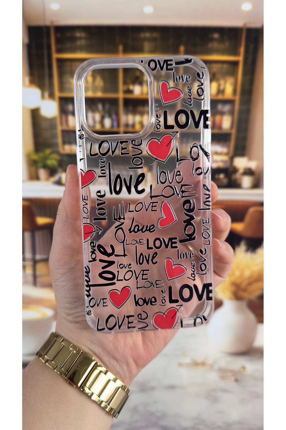 Iphone 15 Pro Max Uyumlu Love Yazı Desenli Şeffaf Darbe Emici Kamera Korumalı Clear Kılıf