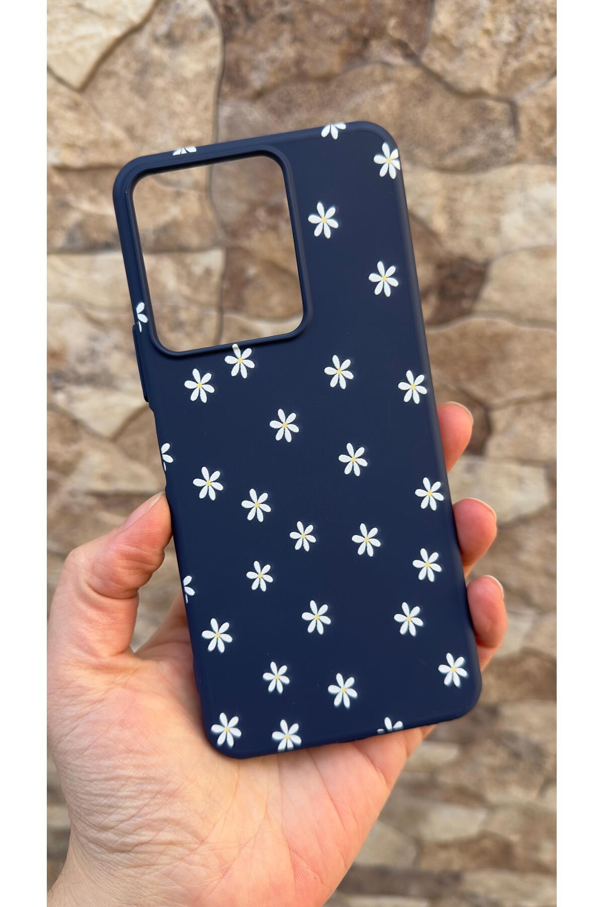 VİVO Y35 Uyumlu Mini Papatya Desenli Silikon Darbe Emici Klasik Korumalı Rubber Kılıf