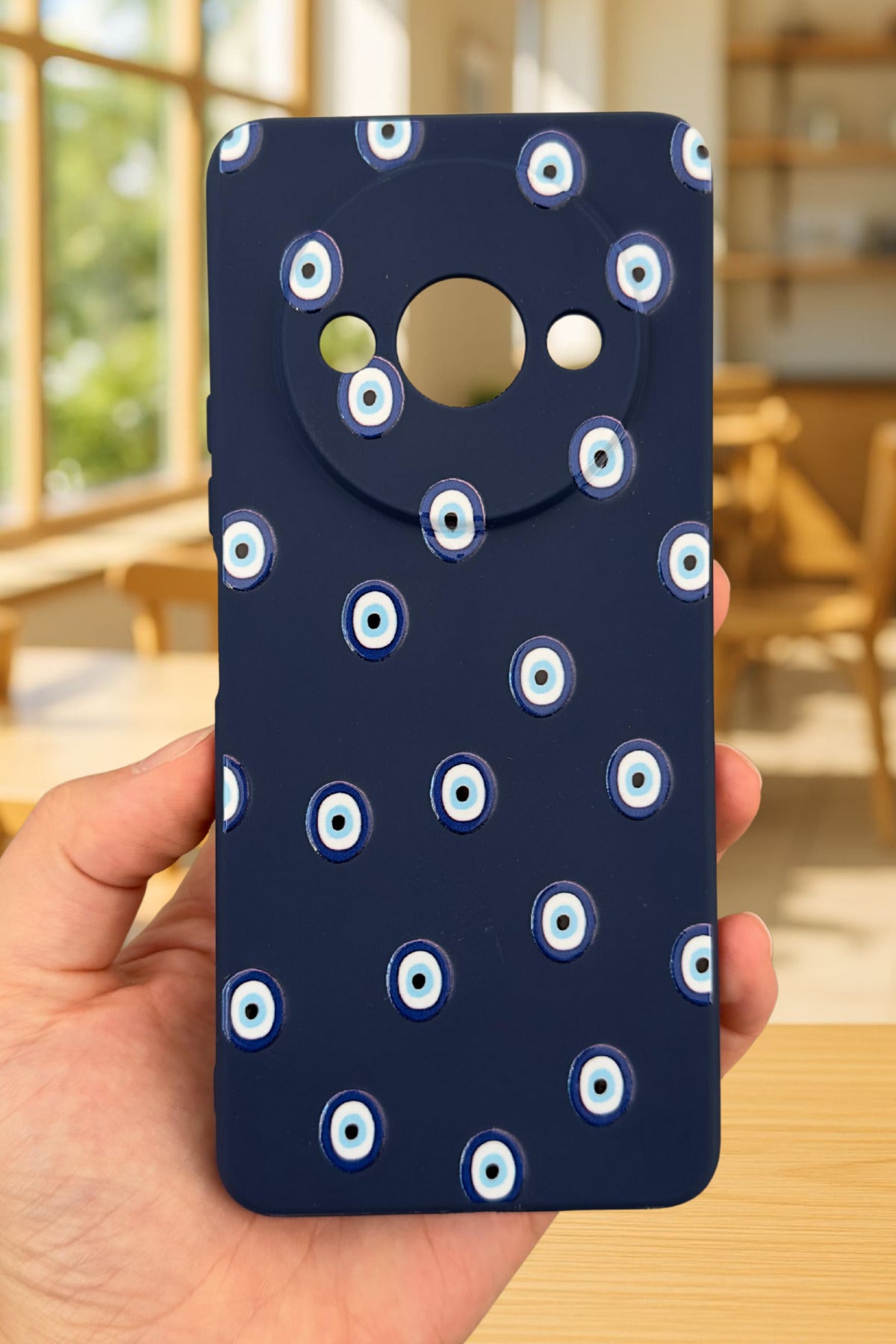 Xiaomi Redmi A3 Uyumlu Nazar Boncuk Desenli Silikon Darbe Emici Klasik Korumalı Rubber Kılıf