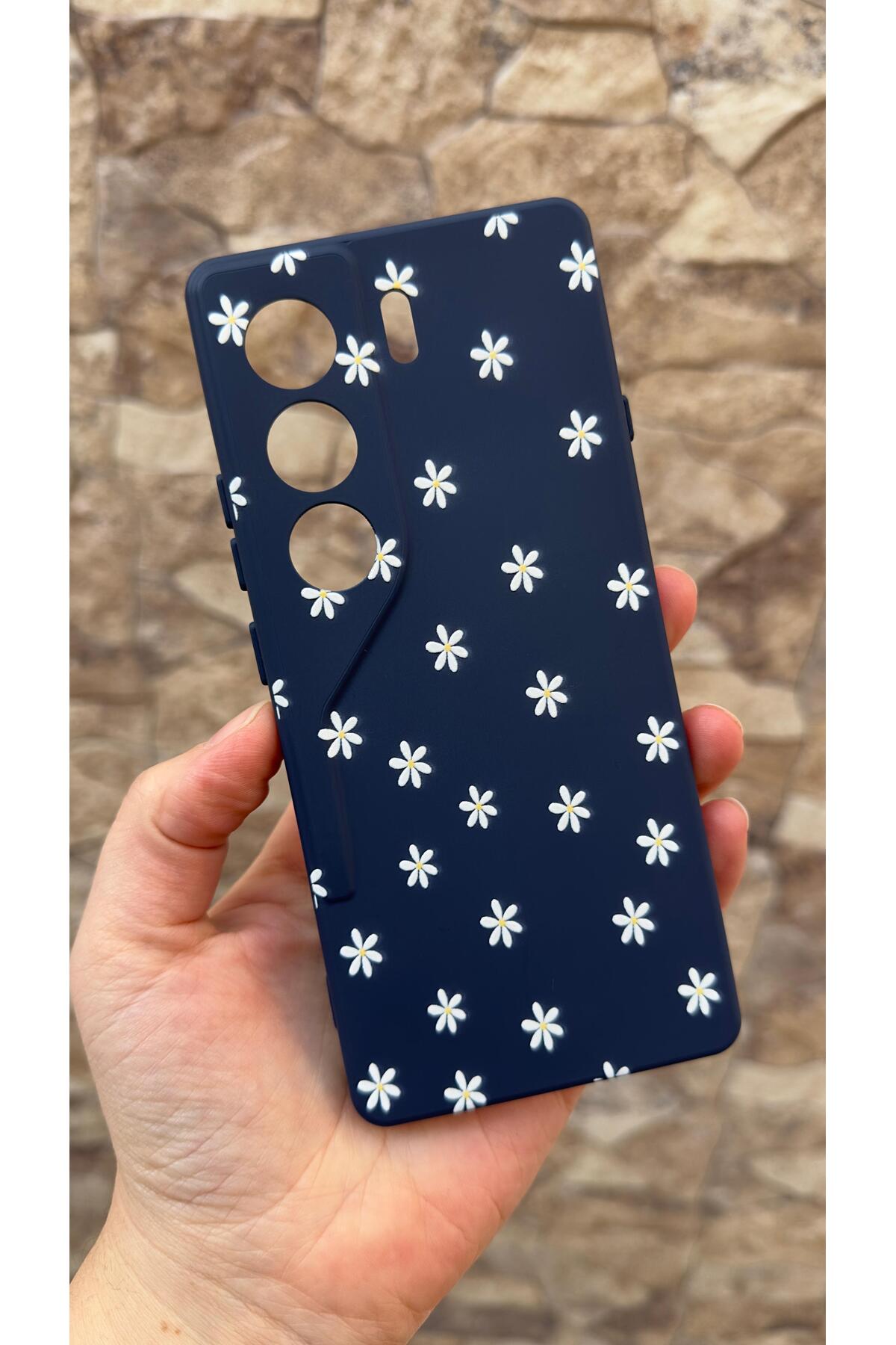 Tecno Camon 40 Uyumlu Mini Papatya Desenli Silikon Darbe Emici Klasik Korumalı Rubber Kılıf