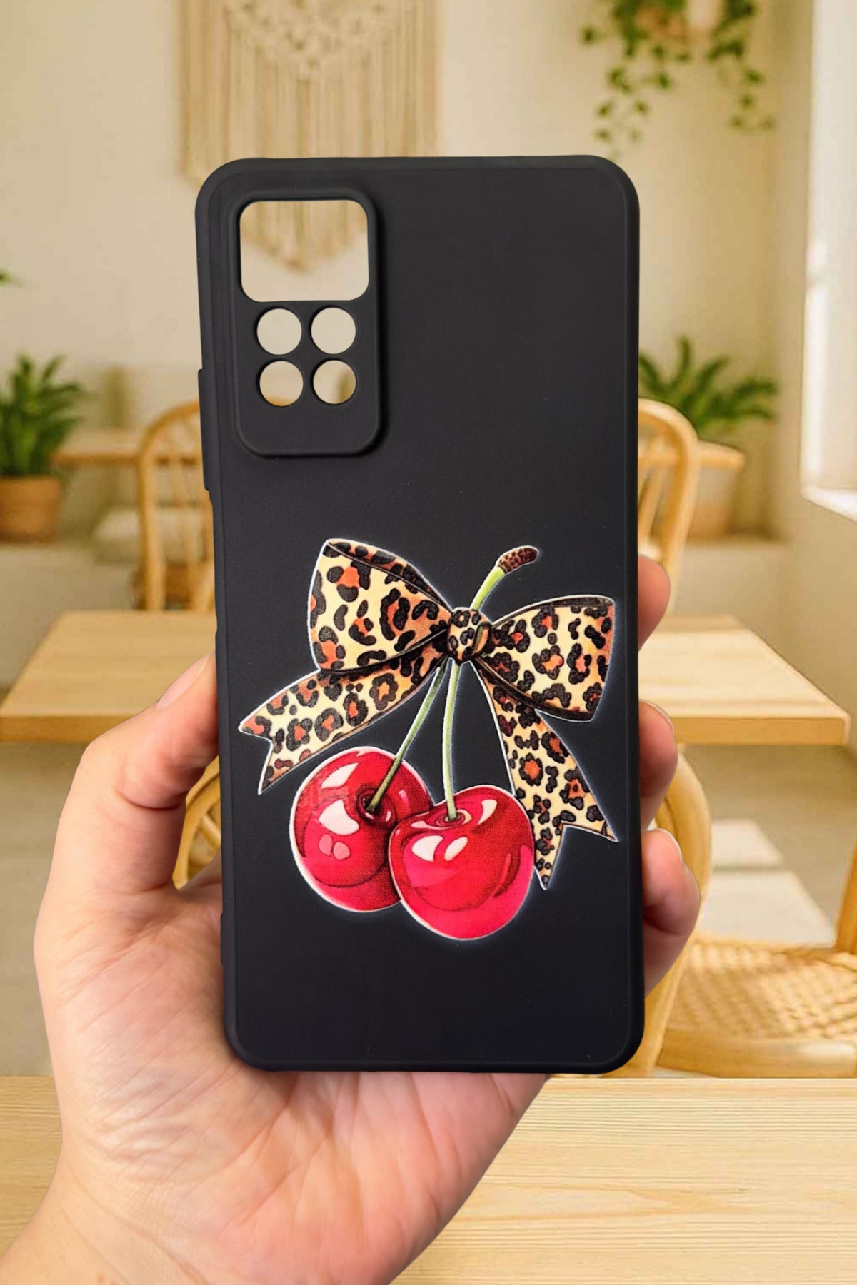 Redmi Note 11Pro/Note 12Pro4G-Kiraz Leopar Fiyonk Desenli Silikon Darbe Emici Rubber Kılıf