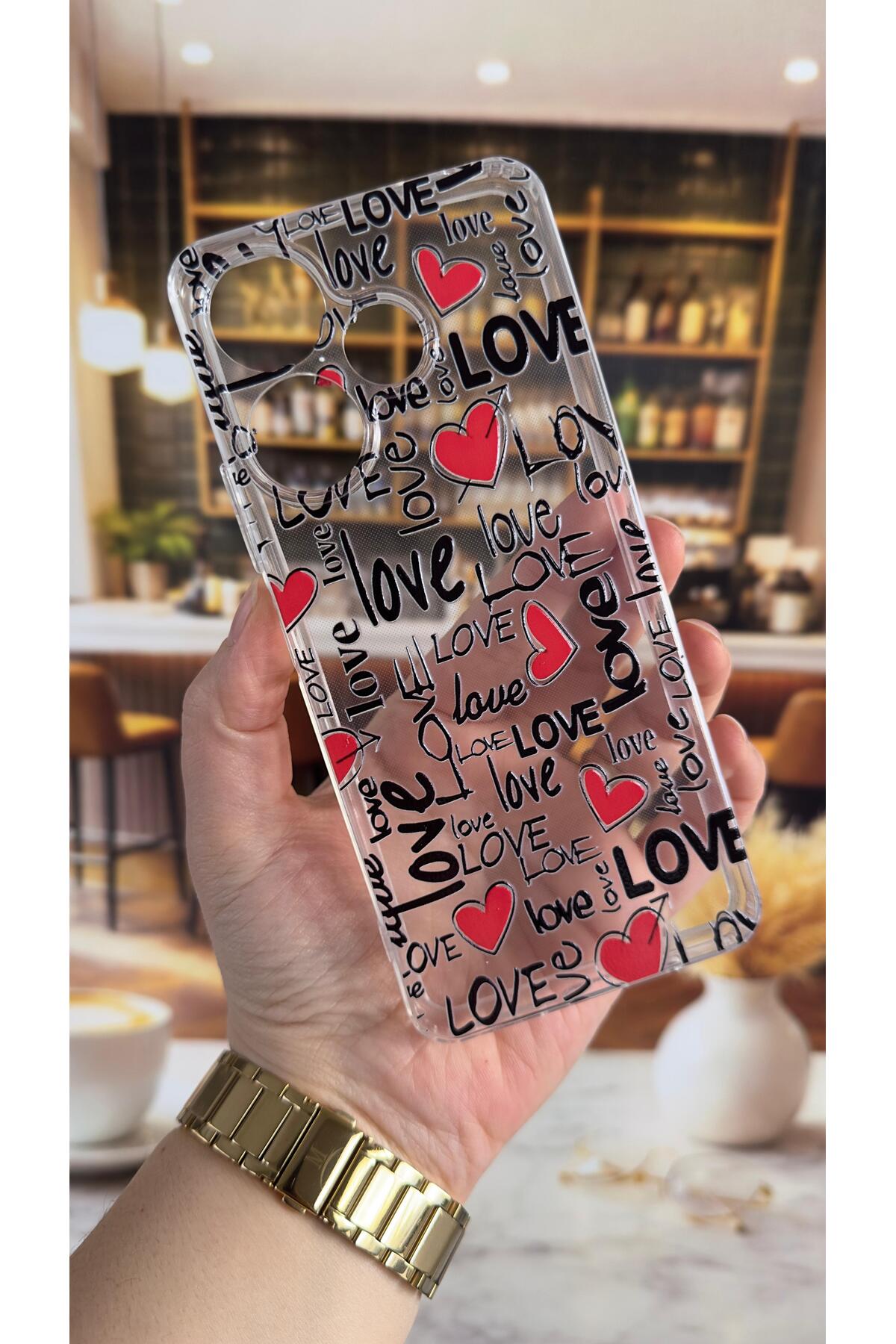 Redmi 13 Uyumlu Love Yazı Desenli Şeffaf Darbe Emici Kamera Korumalı Clear Kılıf