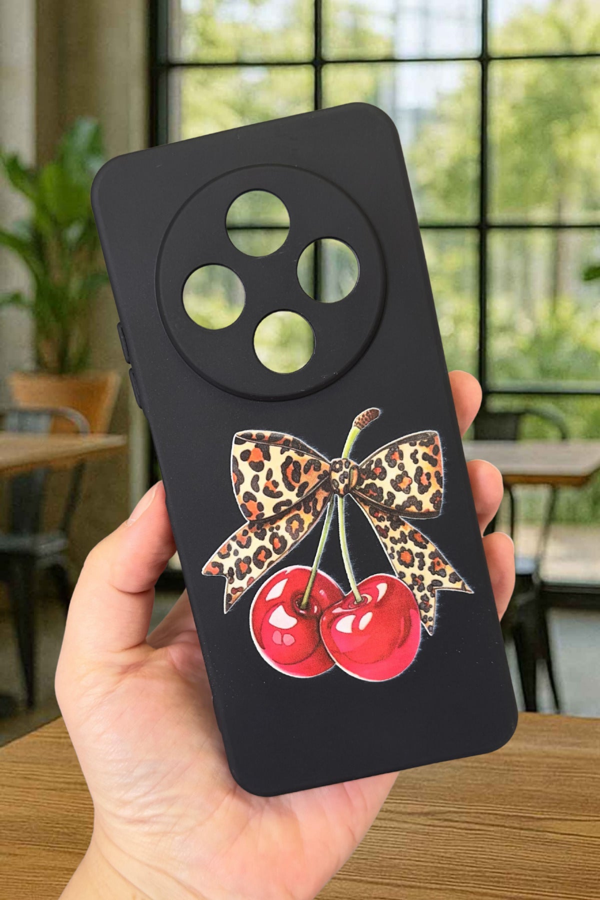 Redmi 14C Uyumlu Kiraz Leopar Fiyonk Desenli Silikon Darbe Emici Klasik Korumalı Rubber Kılıf