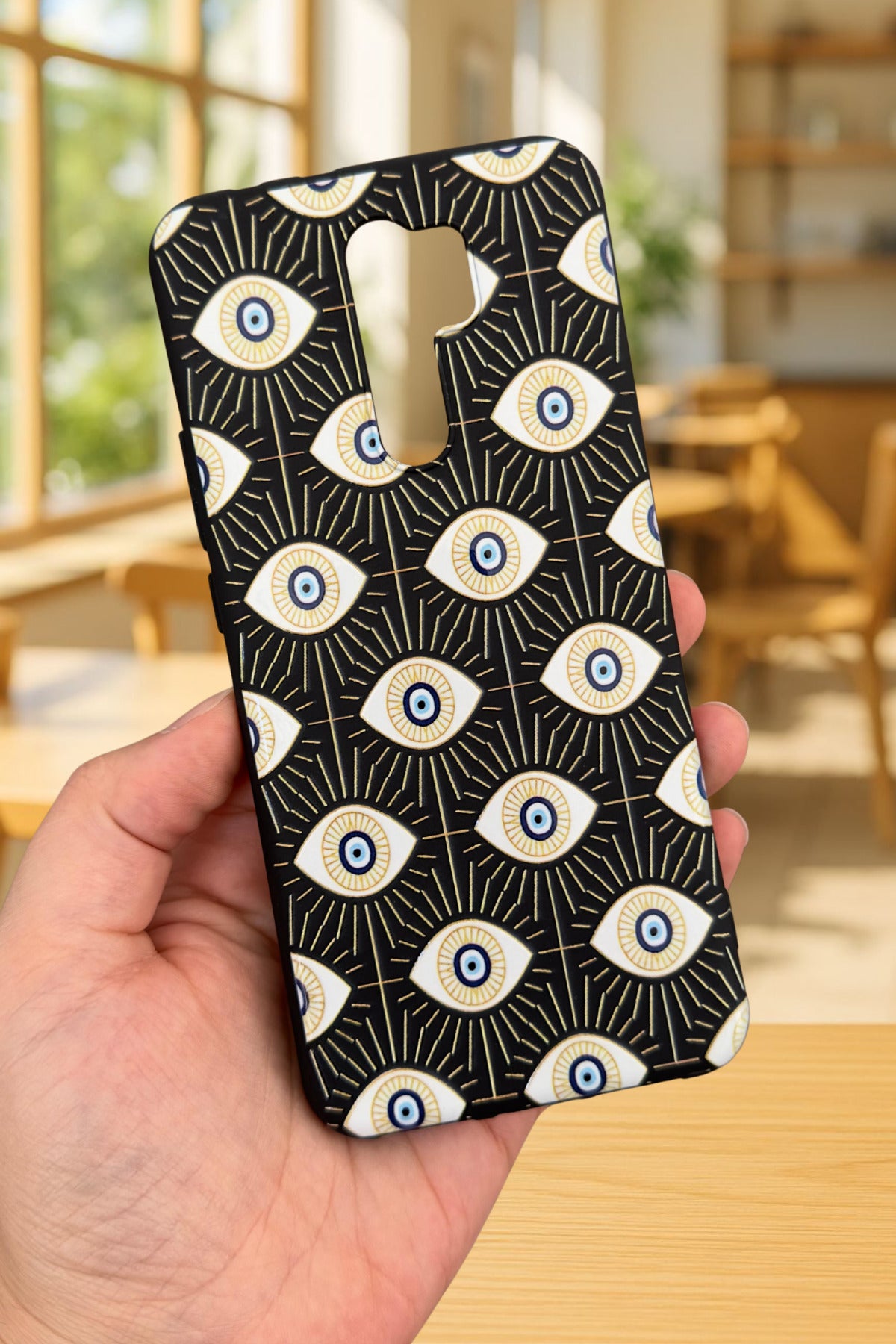 Xiaomi Redmi 9 Uyumlu Evıl Eye Desenli Silikon Darbe Emici Klasik Korumalı Rubber Kılıf