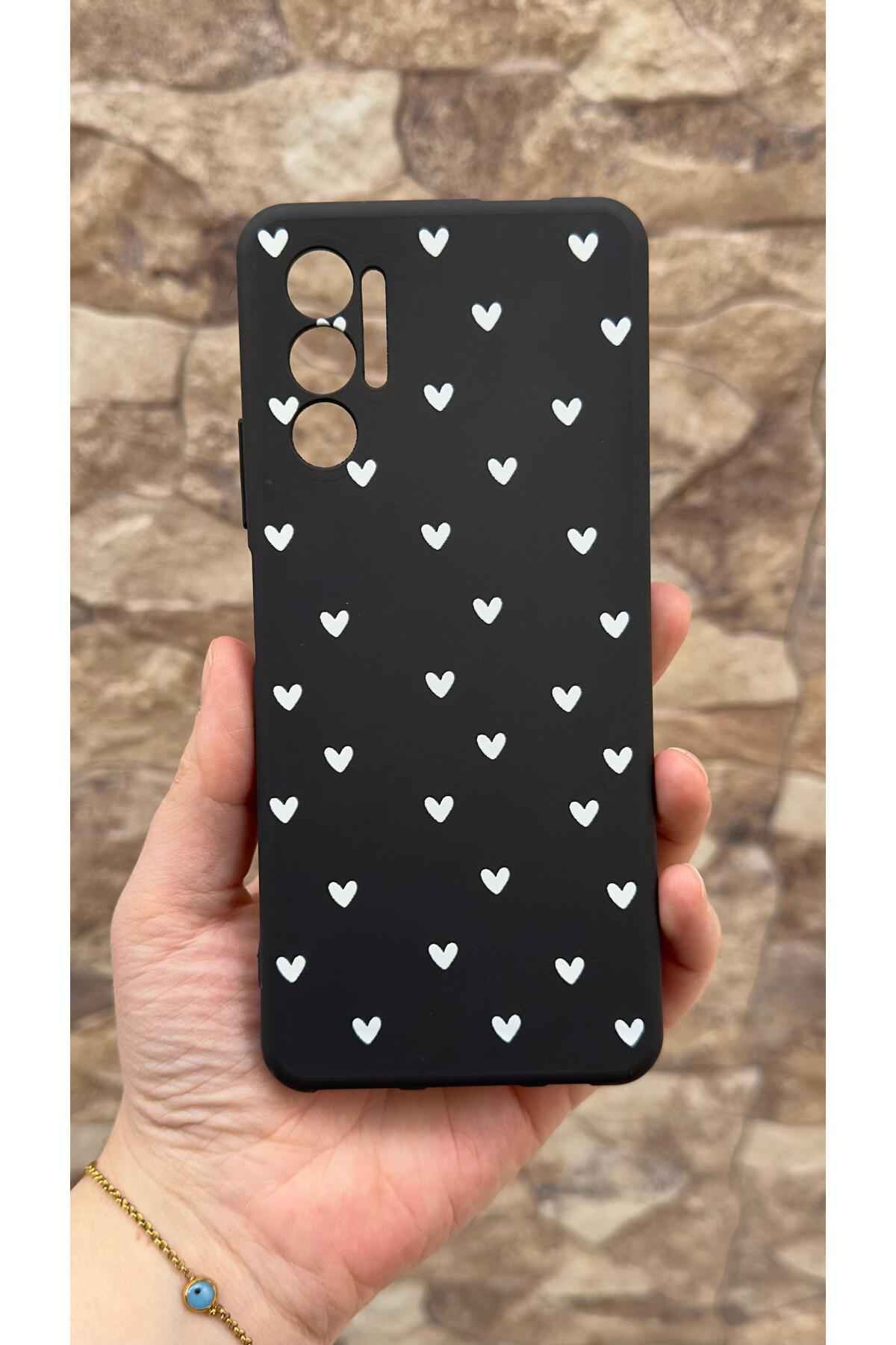 Tecno Pova 3 Uyumlu Mini Beyaz Kalp Desenli Silikon Darbe Emici Klasik Korumalı Rubber Kılıf