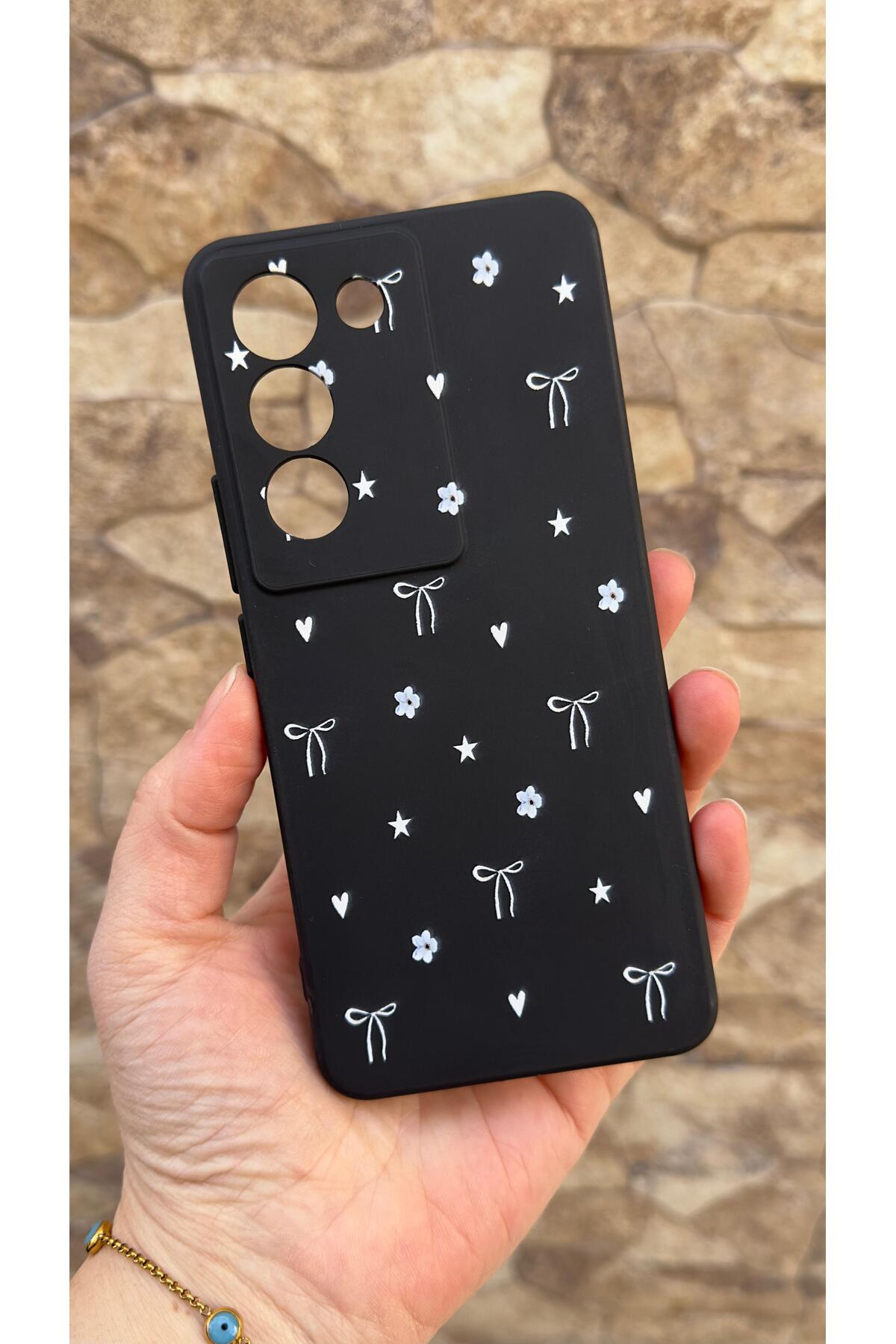 Vivo V30 Lite Uyumlu Mini Fiyonk Desenli Silikon Darbe Emici Klasik Korumalı Rubber Kılıf