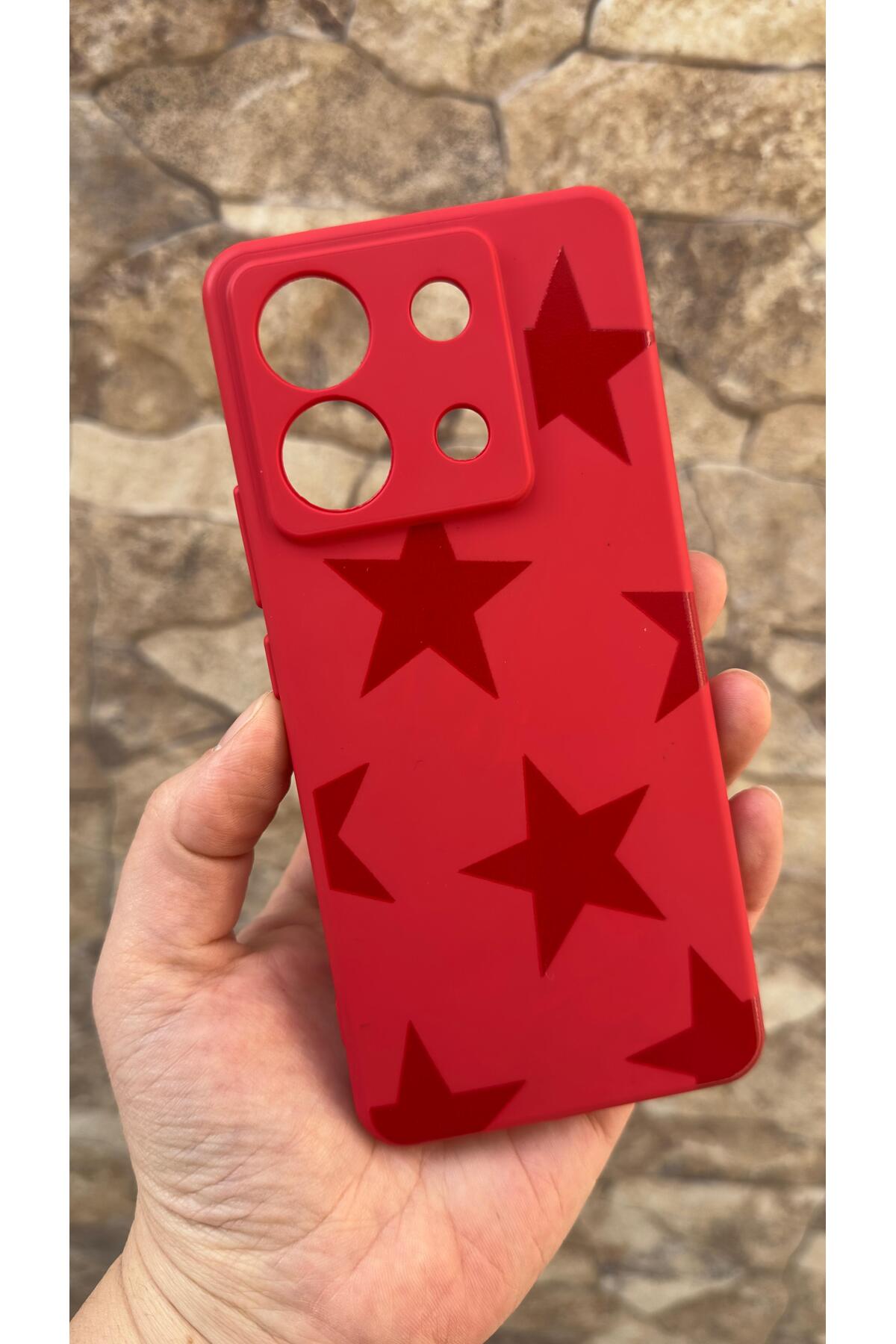 Redmi Note 13 Pro 5G Uyumlu Kırmızı Star Silikon Darbe Emici Klasik Korumalı Rubber Kılıf