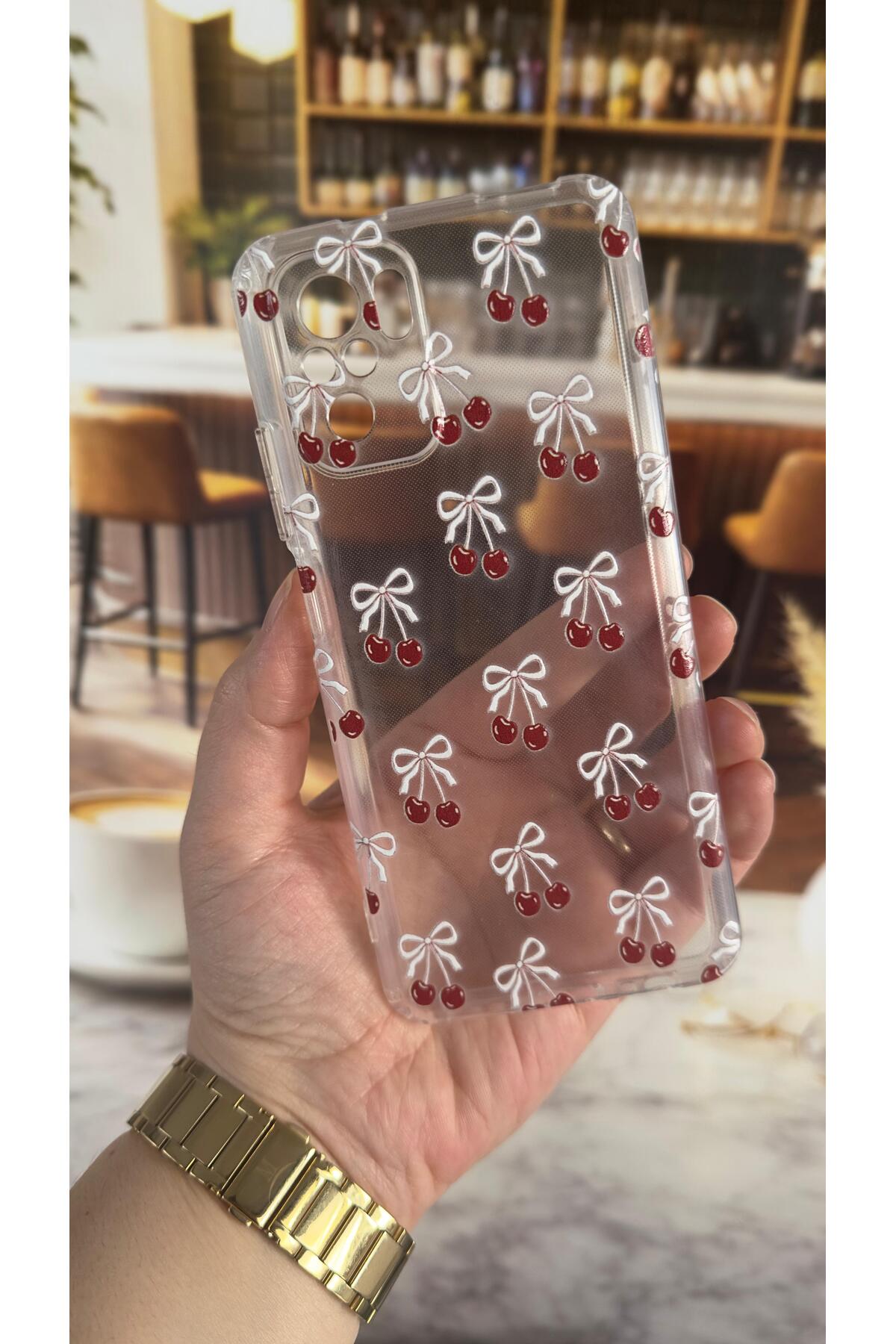 Redmi Note 10 Uyumlu Kiraz Desenli Şeffaf Darbe Emici Kamera Korumalı Clear Kılıf