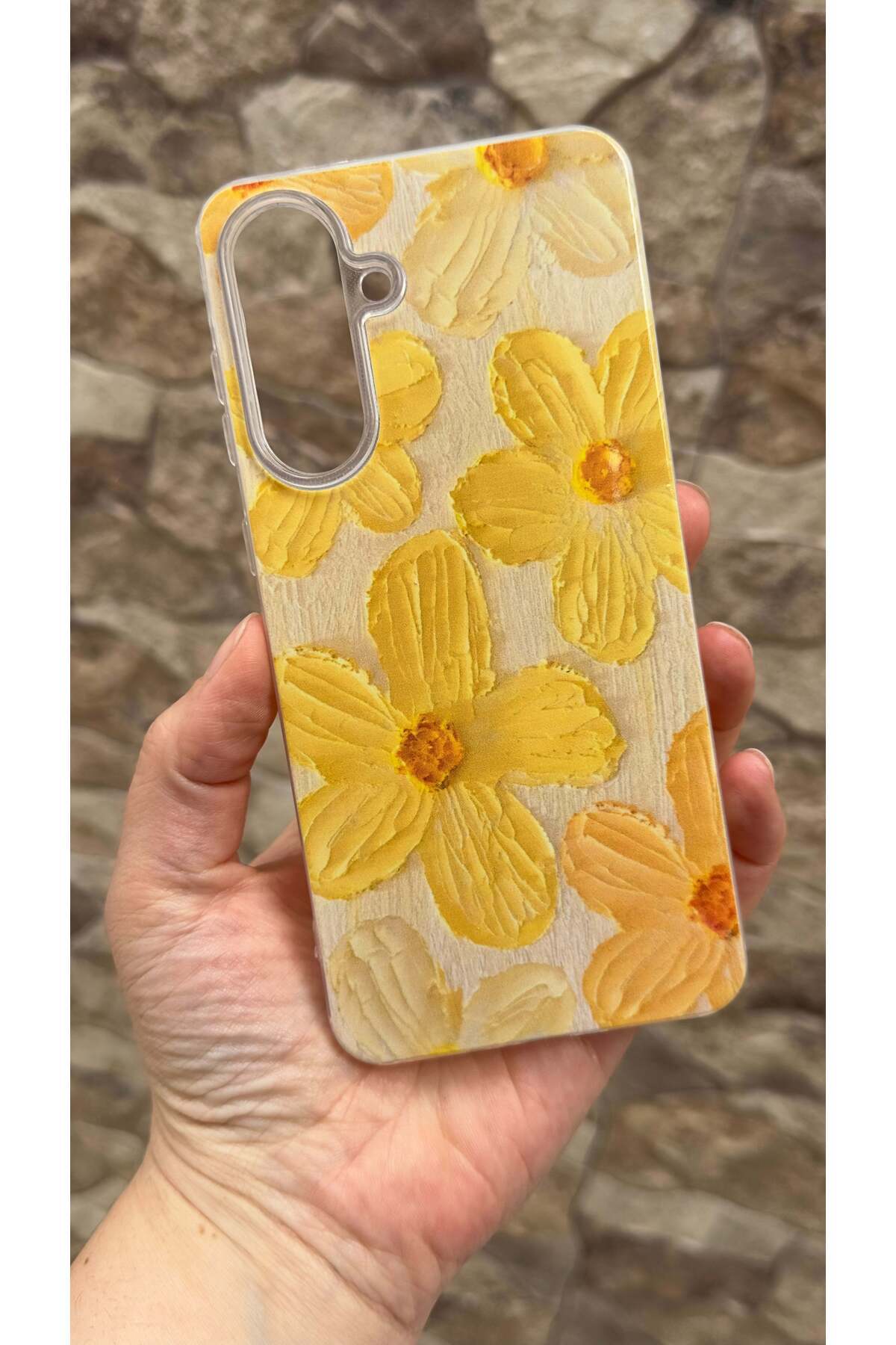 Galaxy A56 Uyumlu Sarı Çiçek Desenli Şeffaf Darbe Emici Kamera Korumalı Clear Kılıf