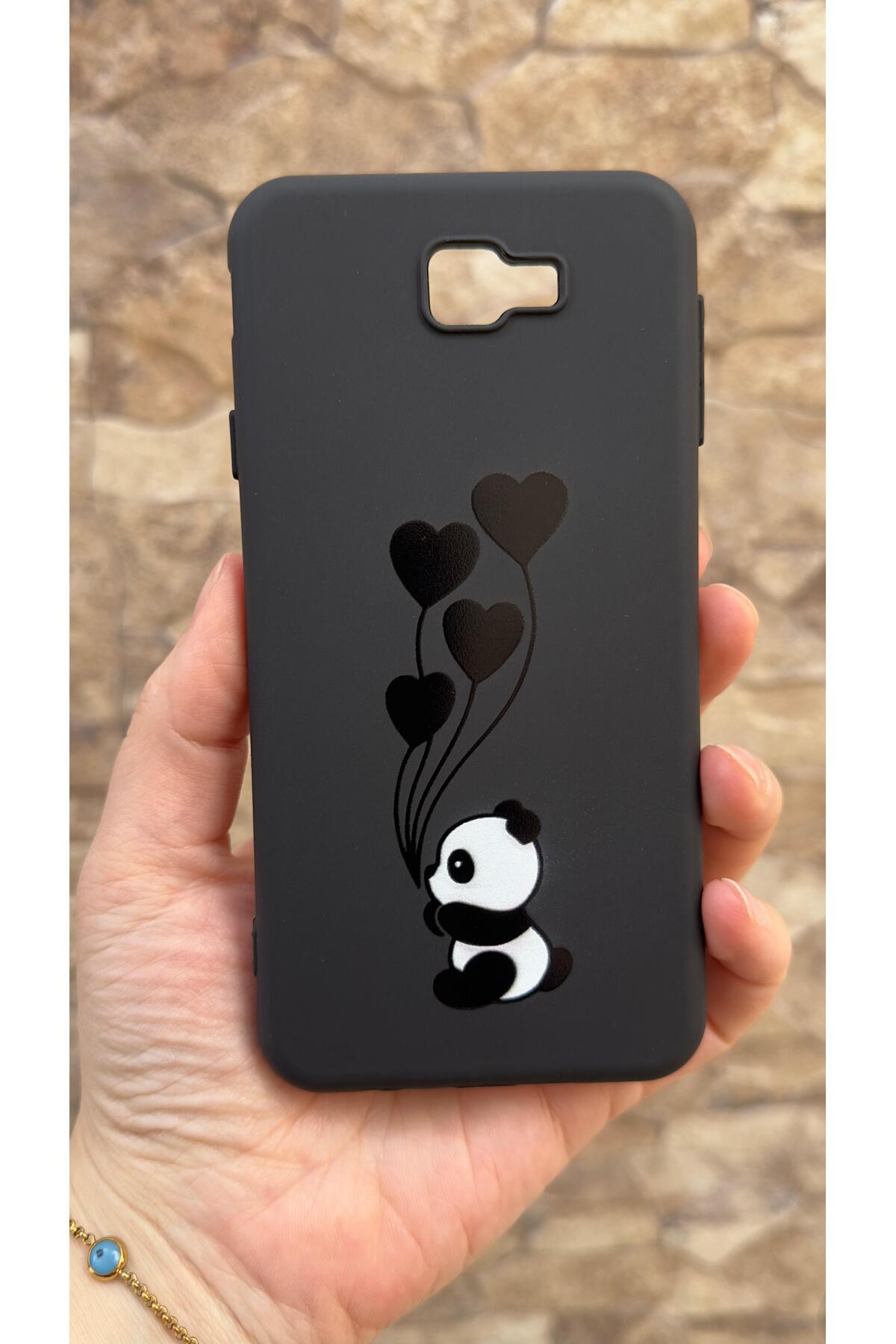 Samsung Galaxy J7 Prime Uyumlu Kalpli Panda Desenli Silikon Darbe Emici Rubber Kılıf
