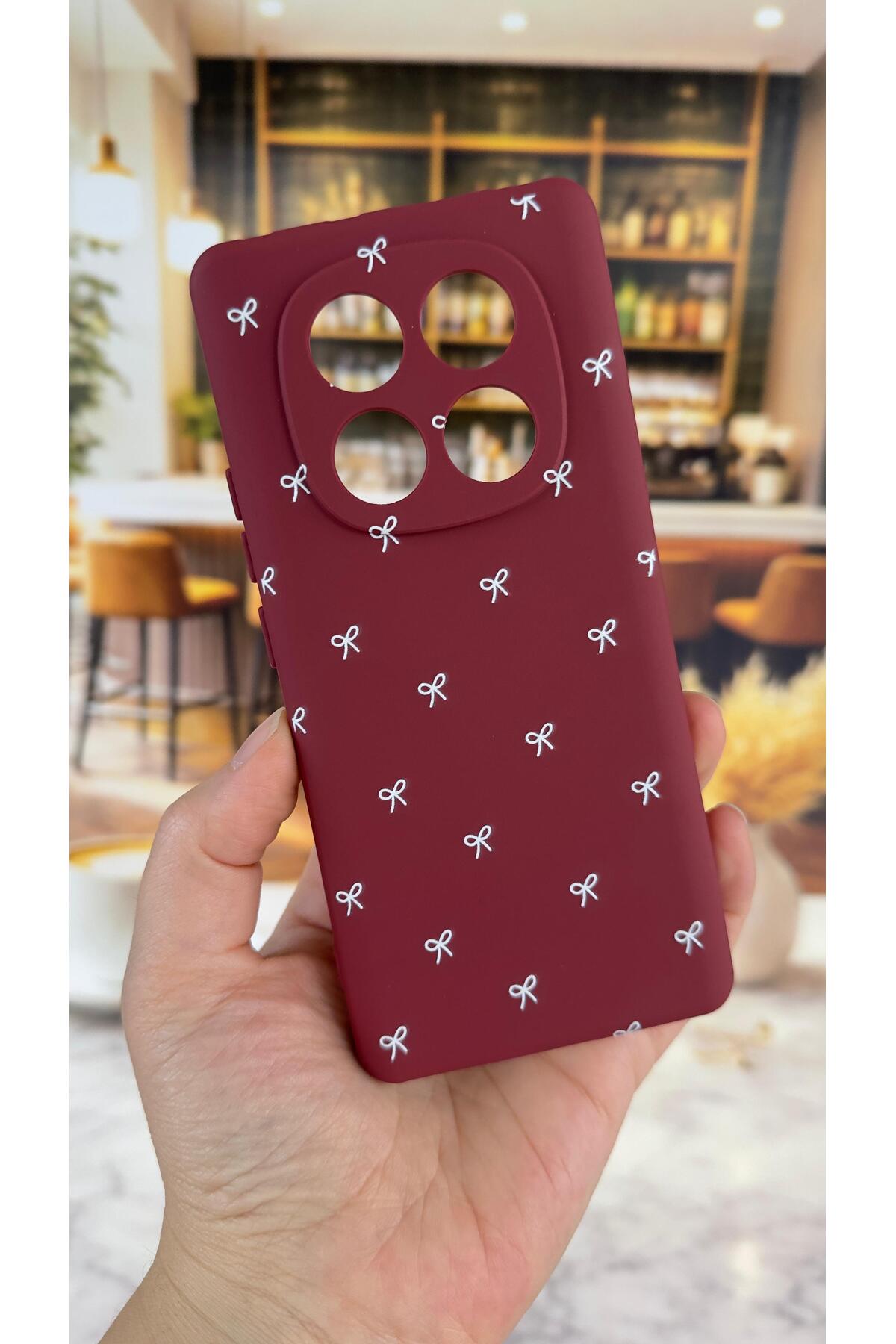 Redmi Note 14 Pro 5G Uyumlu Beyaz Fiyonk Desenli Silikon Darbe Emici Klasik Korumalı Rubber Kılıf