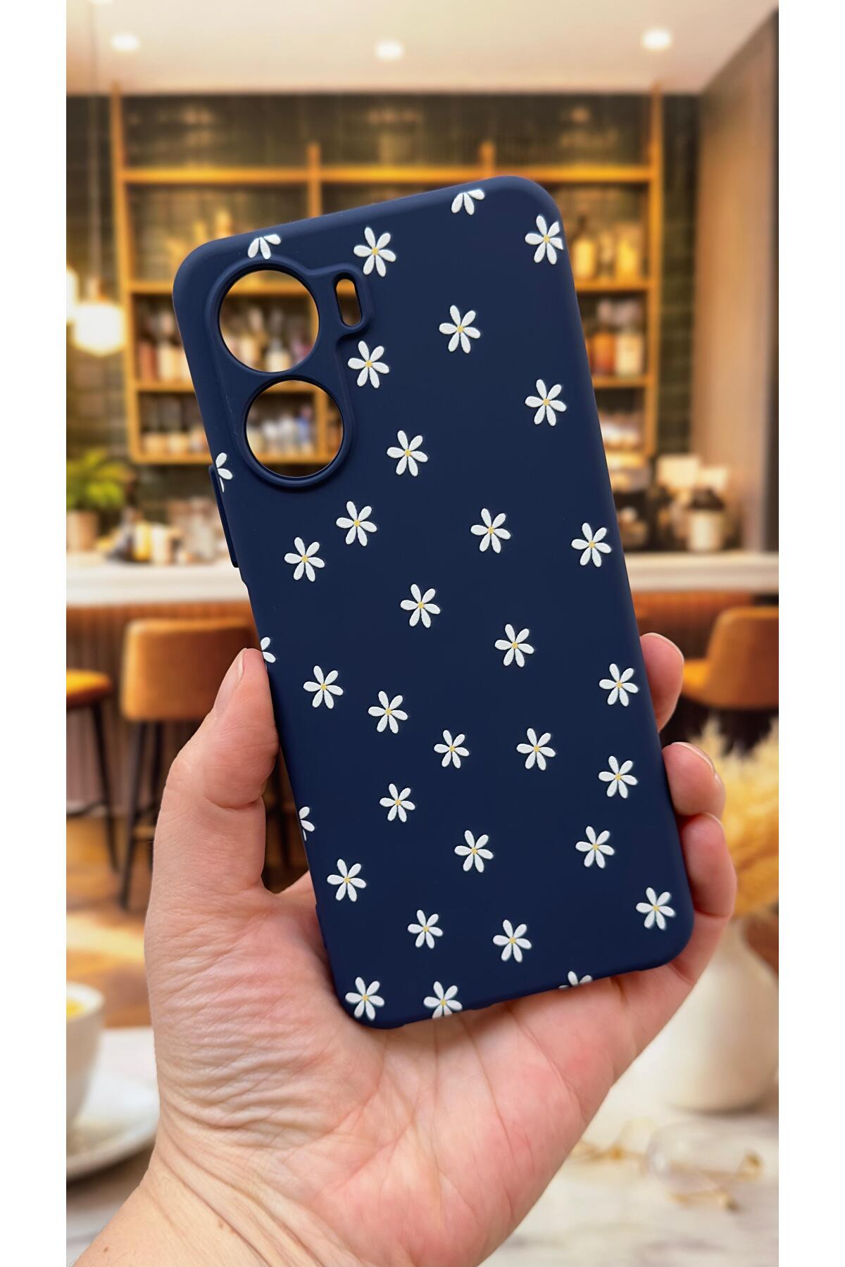 Vivo Y16 Uyumlu Mini Papatya Desenli Silikon Darbe Emici Klasik Korumalı Rubber Kılıf