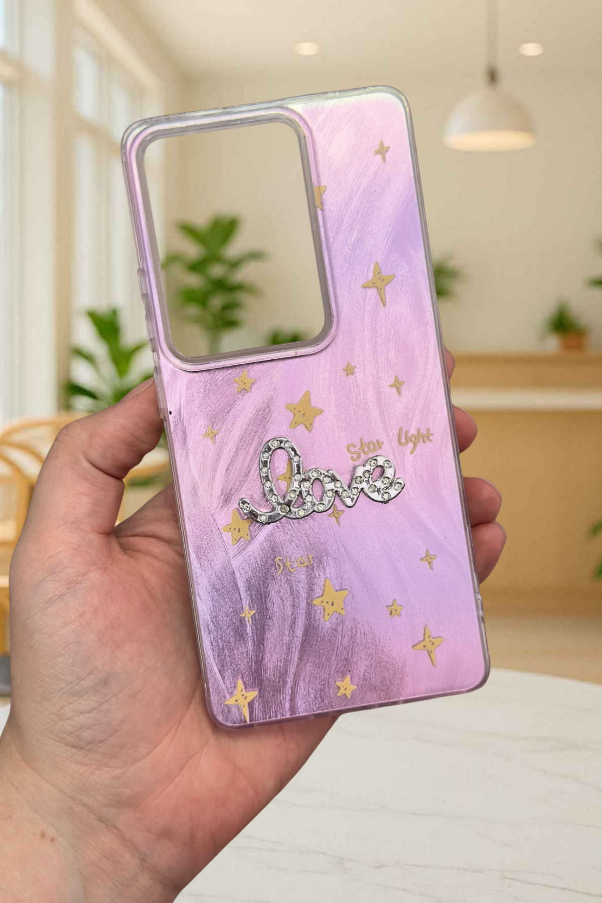 Redmi Note 13 Pro 4G Parlak Taşlı “Love” Yazılı Yıldız Desenli Telefon Kılıfı – Pastel Renkli Star Love Kılıf