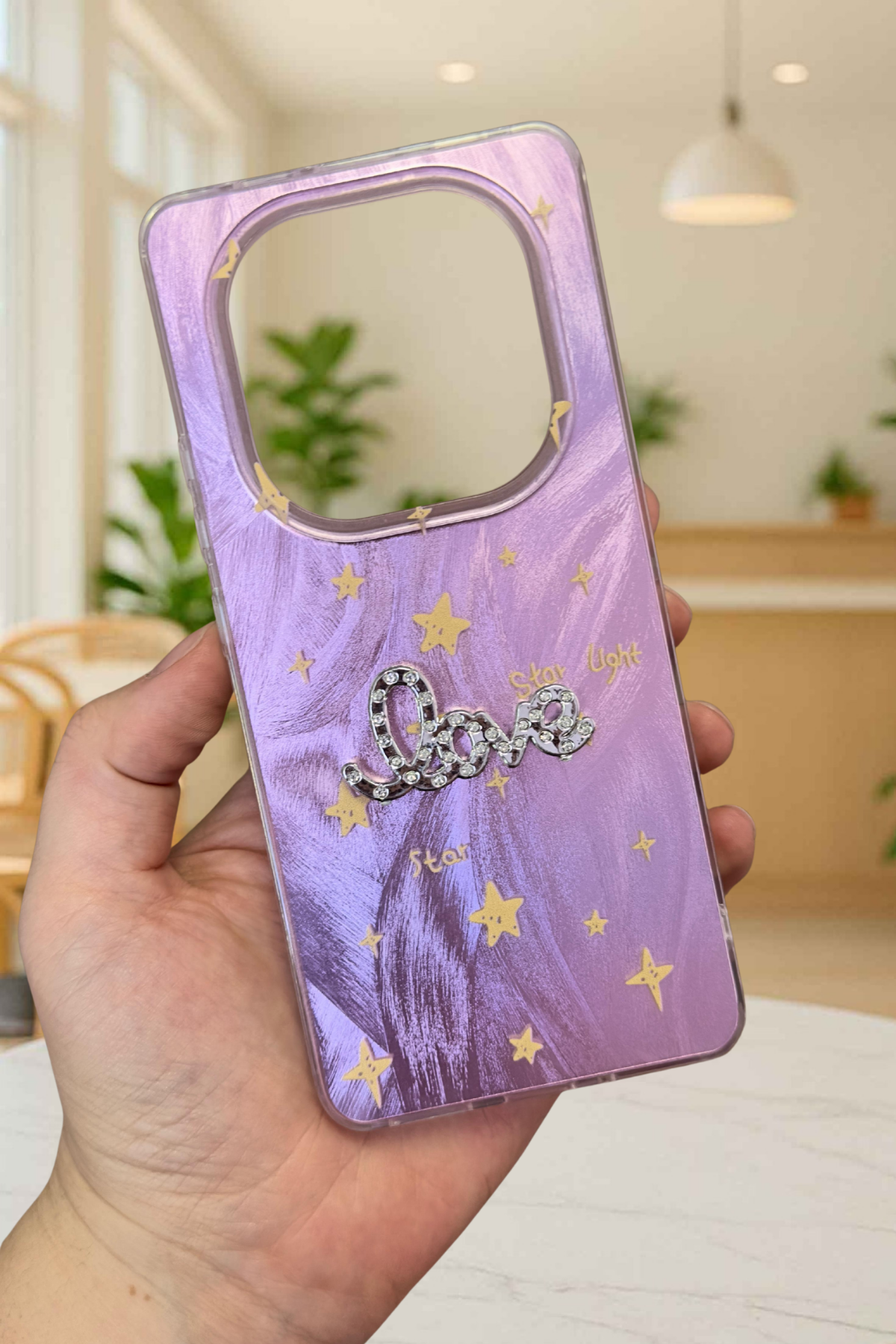 Redmi Note 14 Pro 4G Parlak Taşlı “Love” Yazılı Yıldız Desenli Telefon Kılıfı – Pastel Renkli Star Love Kılıf