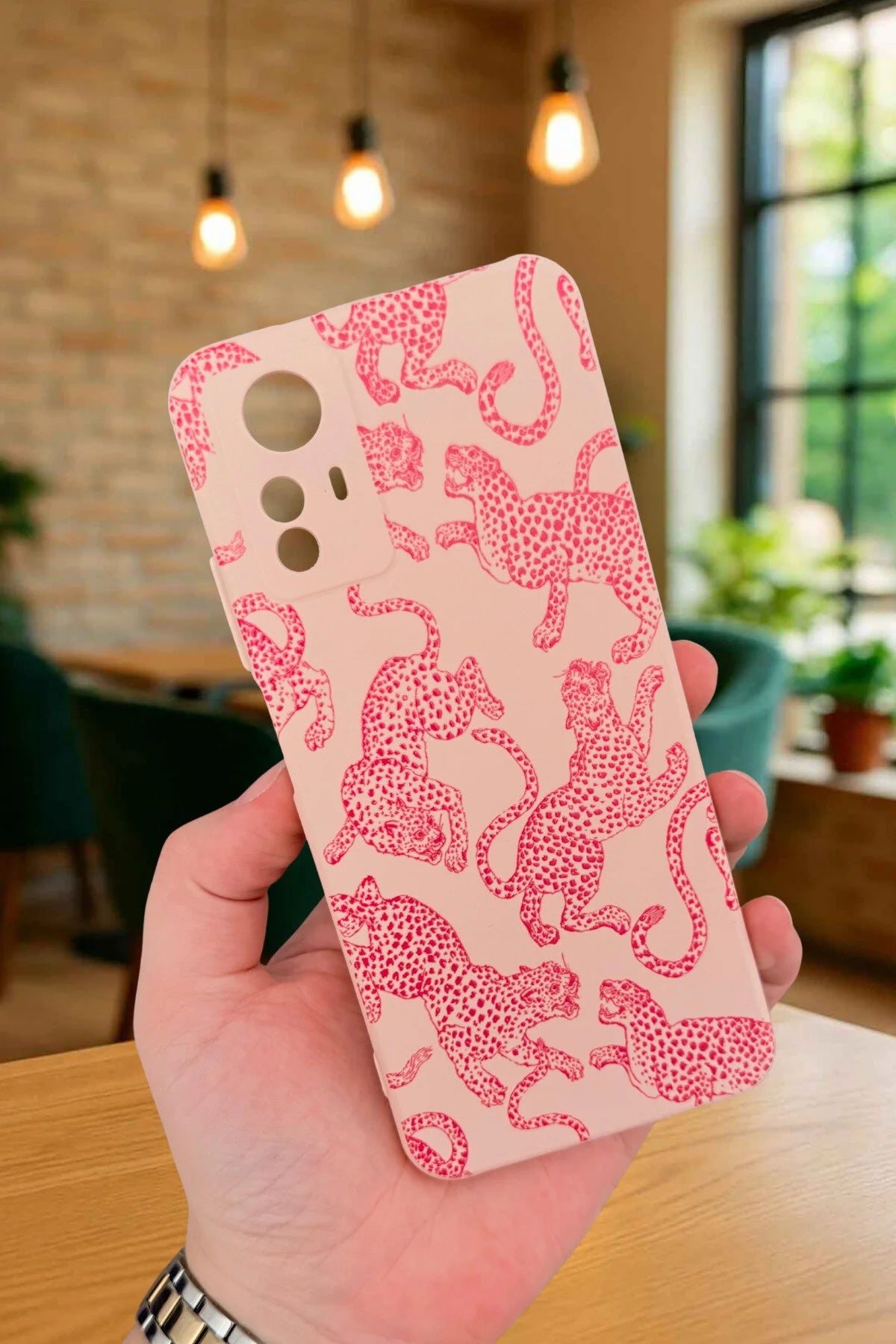 Xiaomi Redmi Note 12S - PEMBE LEOPAR DESENLİ Silikon Darbe Emici Klasik Korumalı Rubber Kılıf