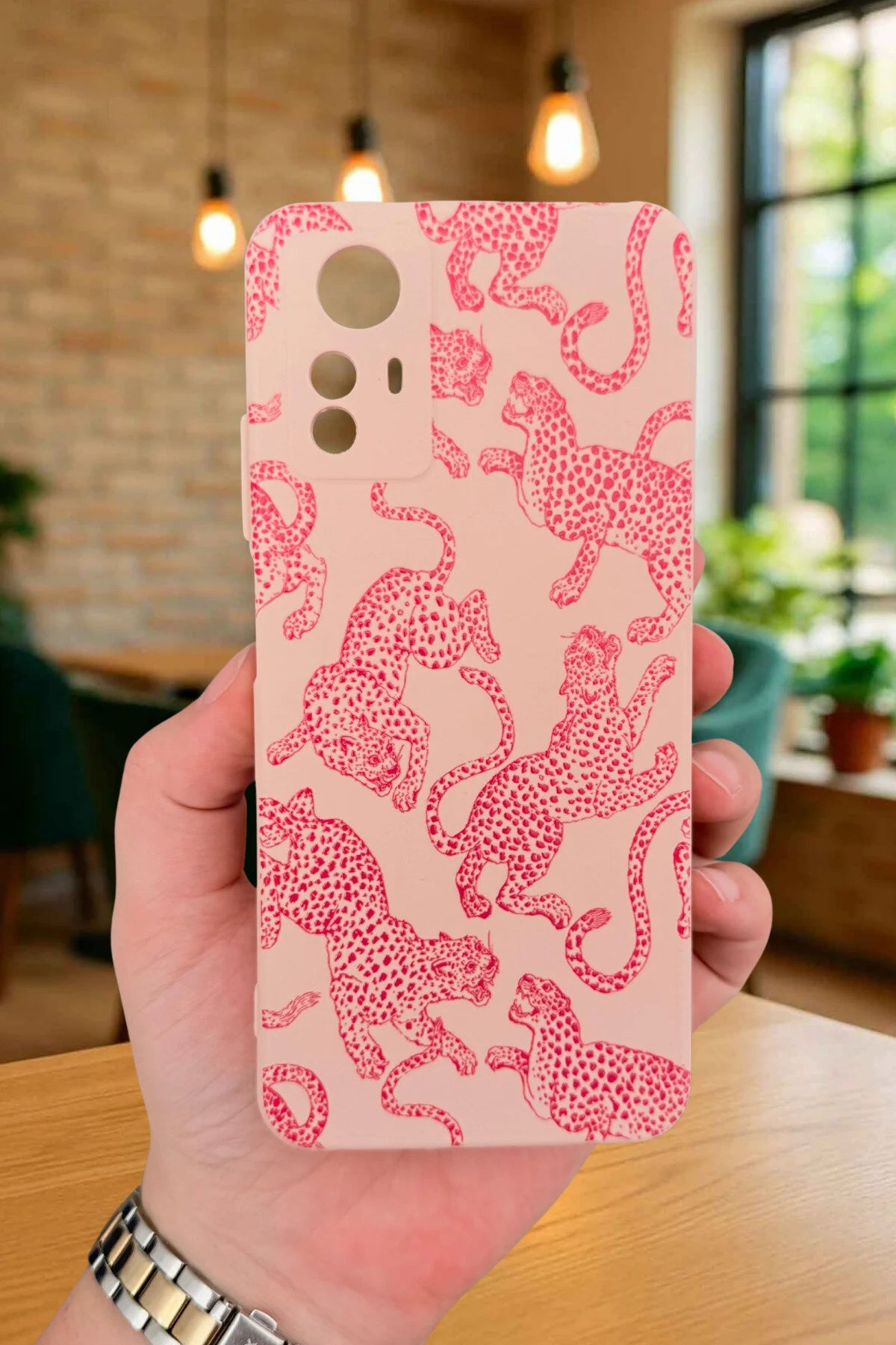 Xiaomi Redmi Note 12S - PEMBE LEOPAR DESENLİ Silikon Darbe Emici Klasik Korumalı Rubber Kılıf