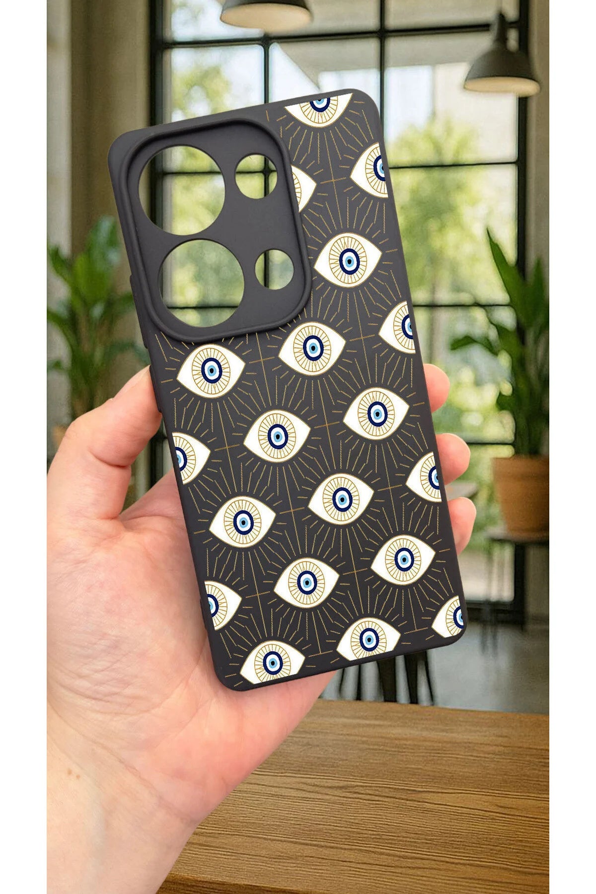 Xiaomi Redmi Note 13 Pro 4G EVIL EYE DESENLİ Silikon Darbe Emici Klasik Korumalı Rubber Kılıf