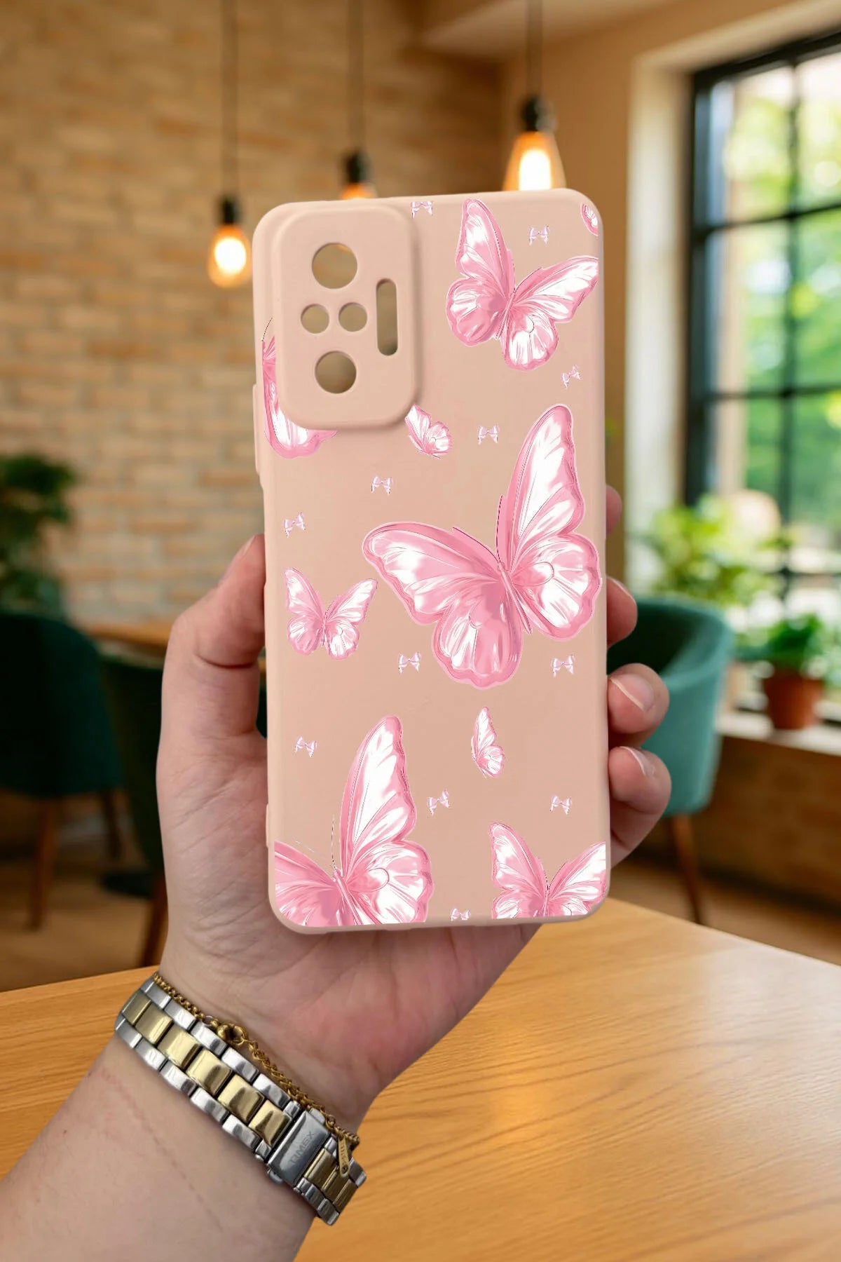 Xiaomi Redmi Note 1O Pro PEMBE KELEBEK DESENLİ Silikon Darbe Emici Klasik Korumalı Rubber Kılıf