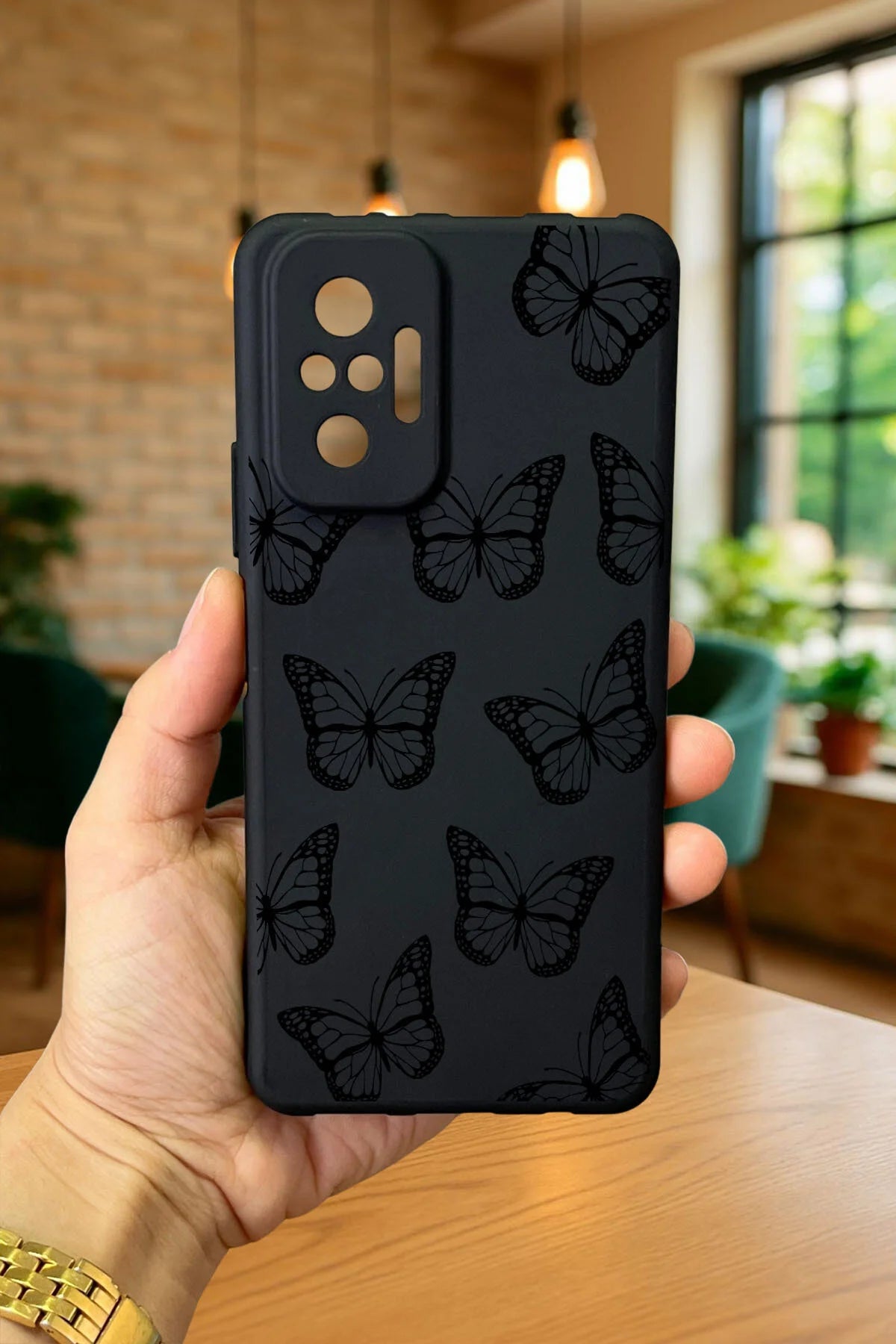 Xiaomi Redmi Note 1O Pro SİYAH KELEBEK DESENLİ Silikon Darbe Emici Klasik Korumalı Rubber Kılıf