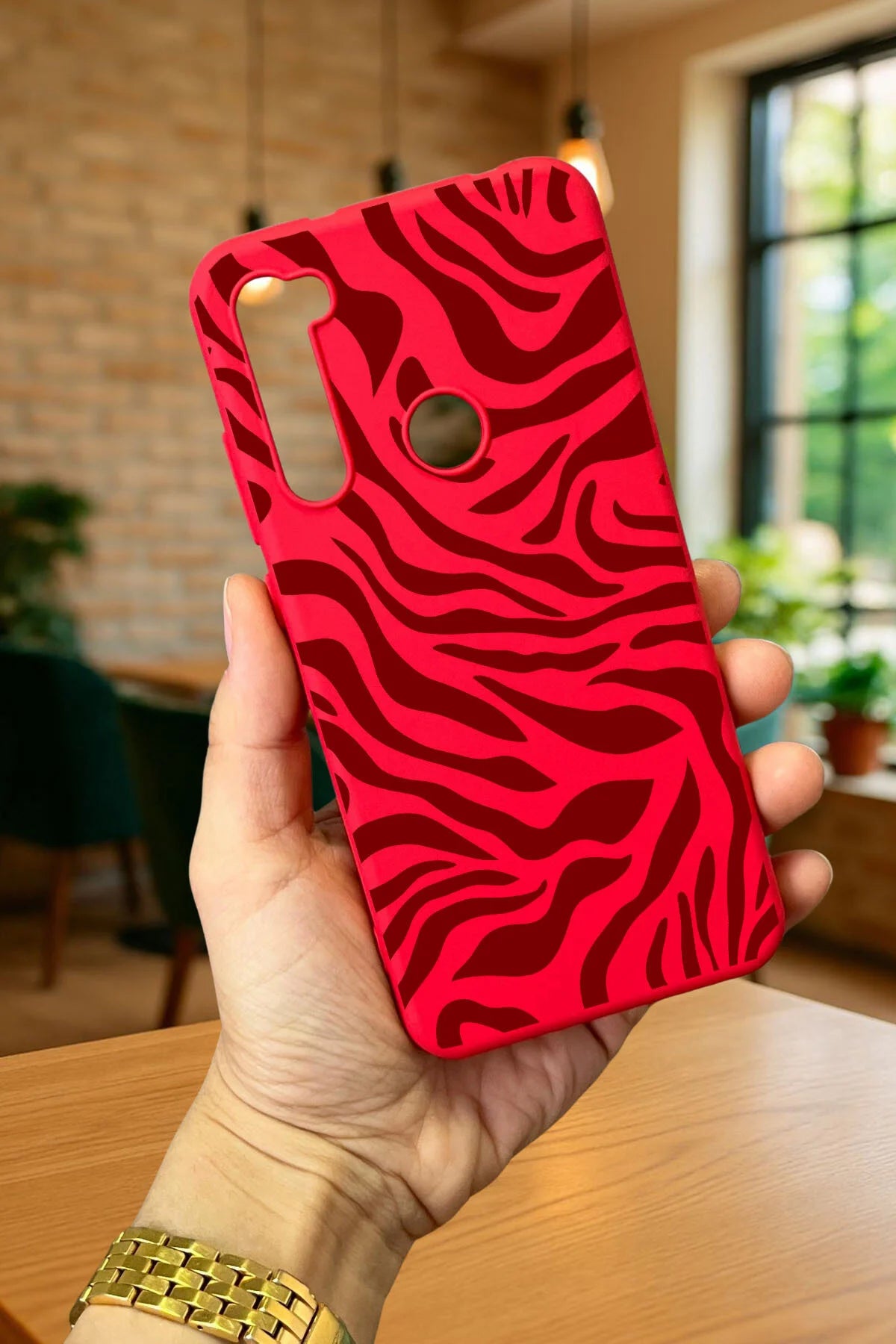 Xiaomi Redmi Note 8 KIRMIZI ZEBRA DESENLİ Silikon Darbe Emici Korumalı Rubber Kılıf