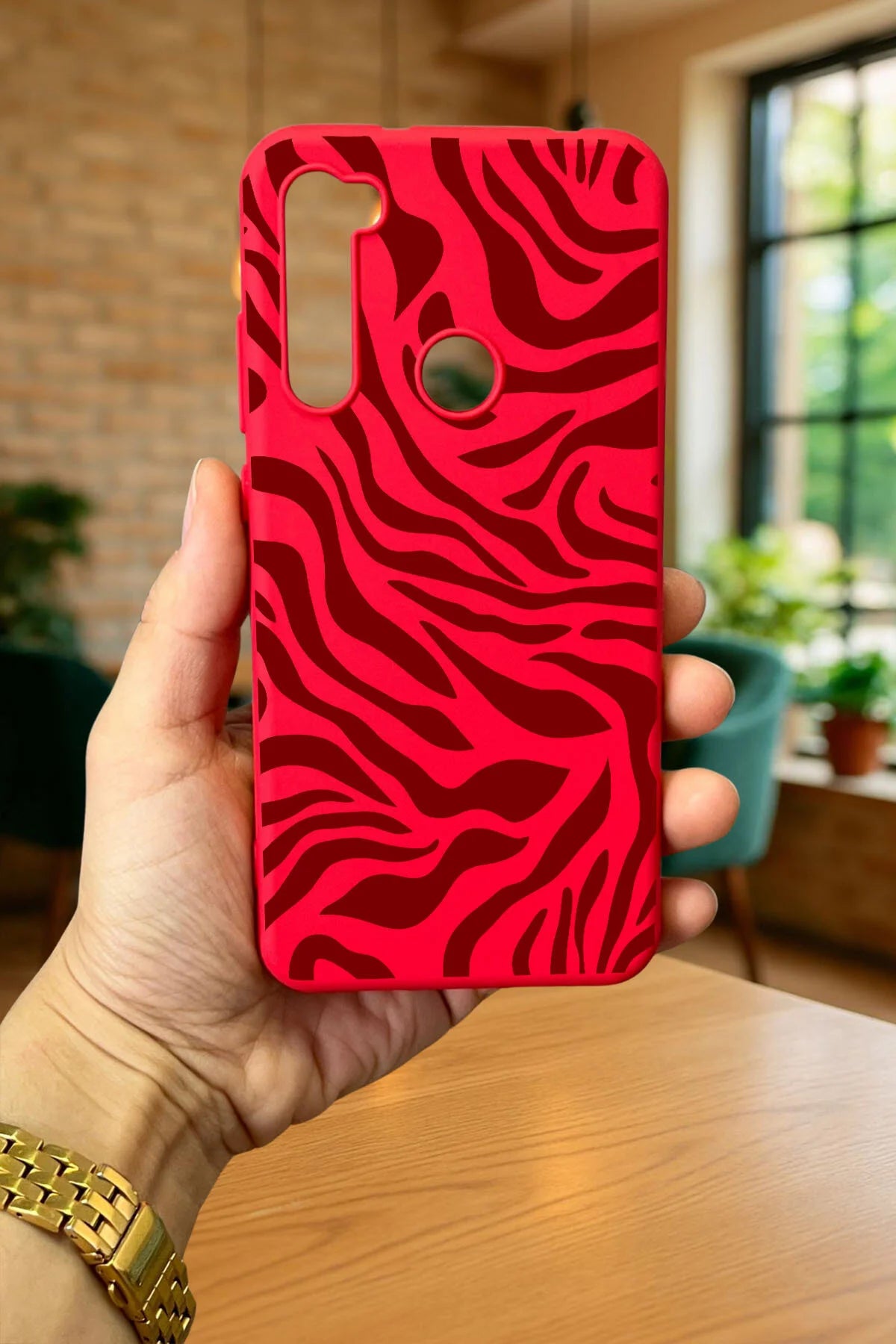 Xiaomi Redmi Note 8 KIRMIZI ZEBRA DESENLİ Silikon Darbe Emici Korumalı Rubber Kılıf