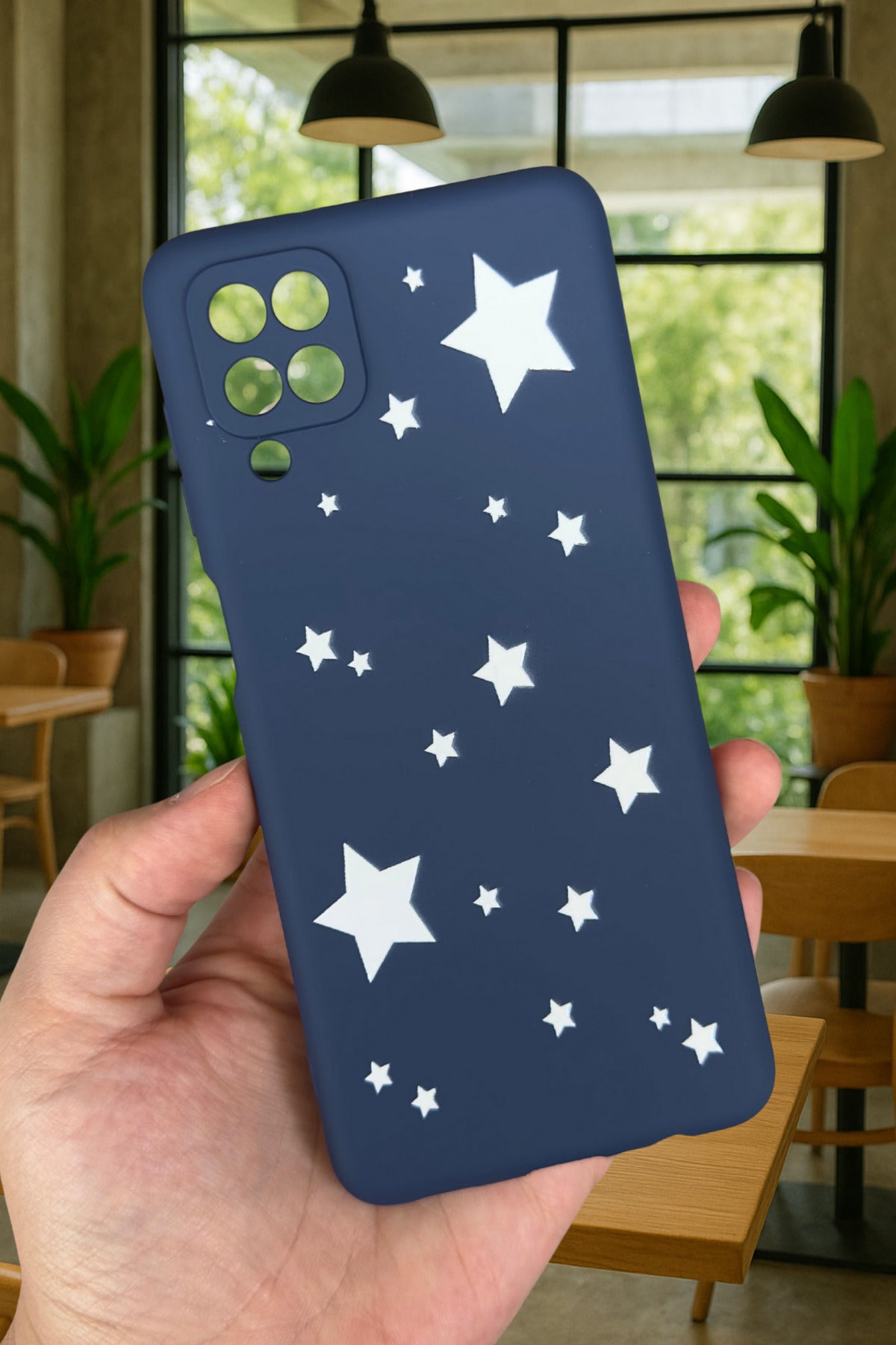 Samsung Galaxy A12 Uyumlu Mini Yıldız Desenli Silikon Darbe Emici Klasik Korumalı Rubber Kılıf