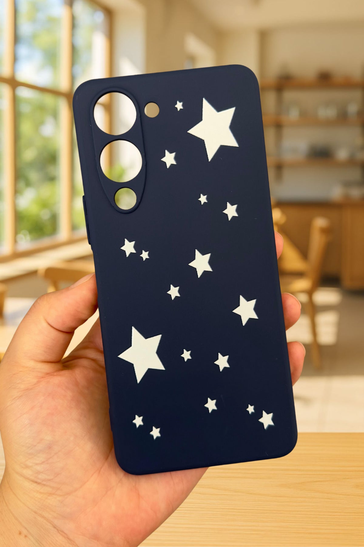 VİVO Y19 Uyumlu Mini Yıldız Desenli Silikon Darbe Emici Klasik Korumalı Rubber Kılıf