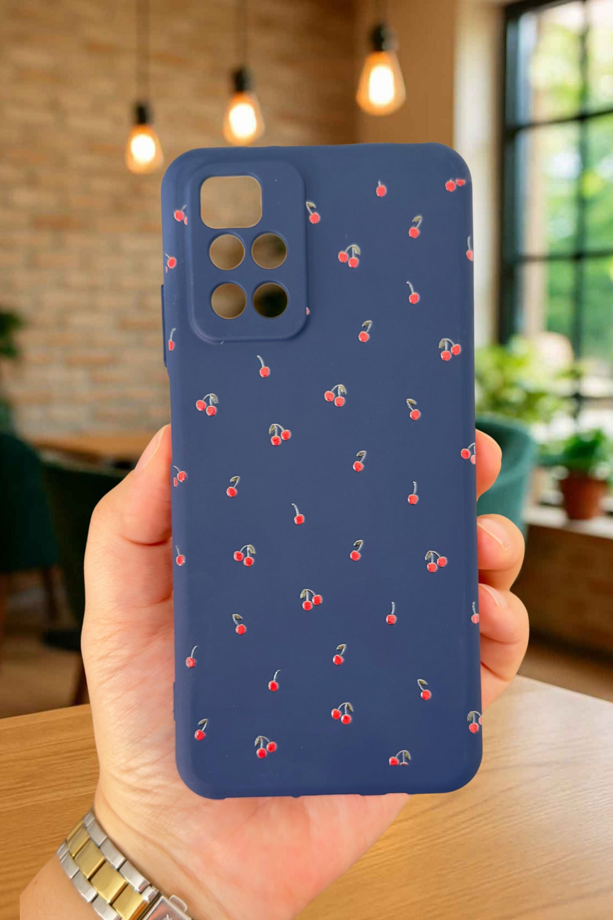 Xiaomi Redmi 10 2022 MİNİ KİRAZ DESENLİ Silikon Darbe Emici Klasik Korumalı Rubber Kılıf