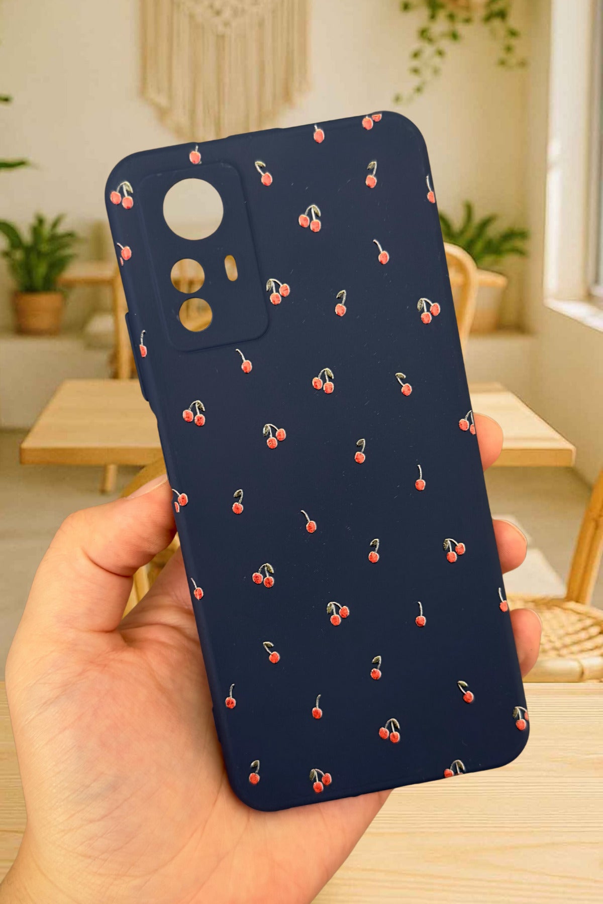 Xiaomi Redmi Note 12S-MİNİ KİRAZ DESENLİ Silikon Darbe Emici Klasik Korumalı Rubber Kılıf